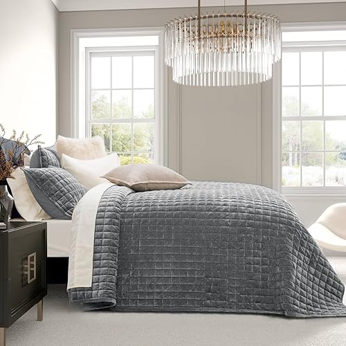 Miniatura 10 de RECYCO Juego de edredón de terciopelo de lujo tamaño King, juego de ropa de cama de terciopelo ultra suave, juego de edredón de terciopelo acolchado