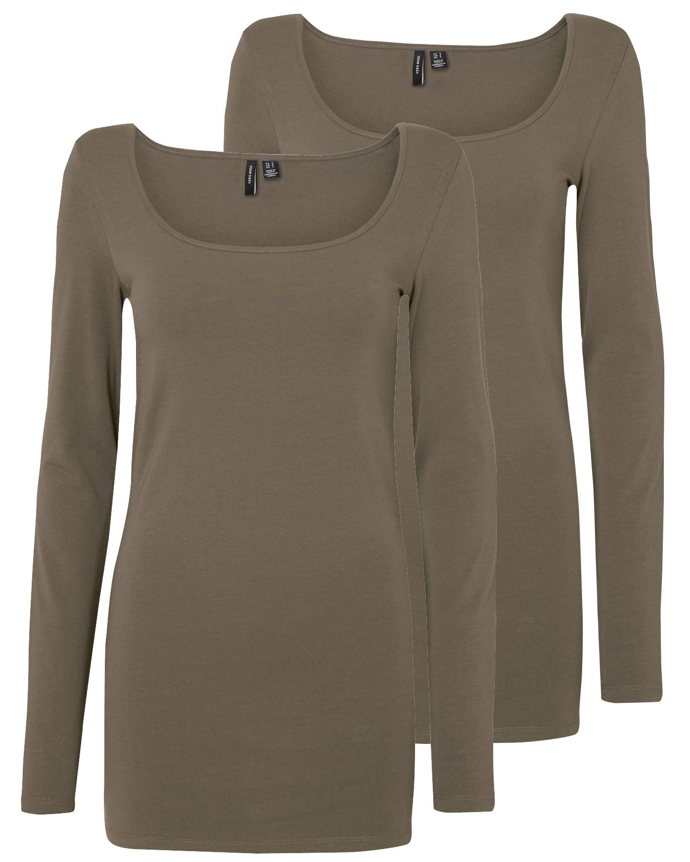 VERO MODA Women's Long-Sleeved Shirt (Pack of 2). - Brown - XS