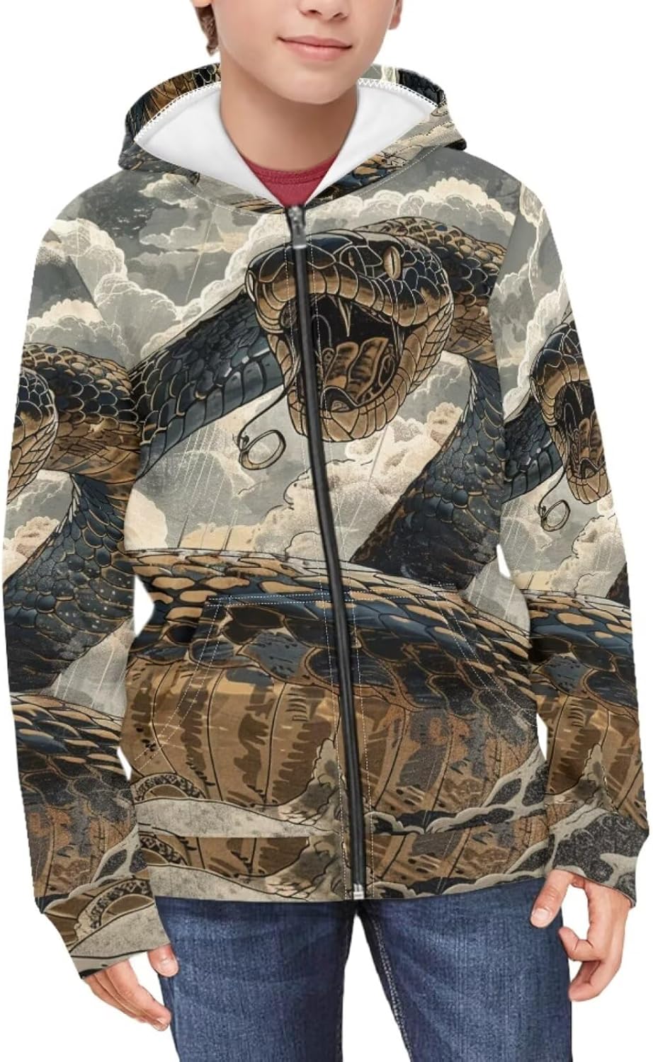 Boys Animal Print Hoodies Zip Up Hooded Sweatshirts Boys Loose Spring Fall Graphic Hoodies with Pocket - Image 2