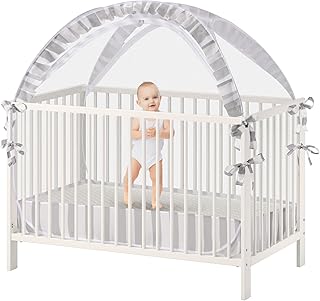Baby Crib Tent Safety net, Crib Tent to Keep Baby from Climbing Out with 4.2 x 2.3 Inches Inner Space, Strong Frame & Soft Breathable Mesh, Crib cat Protector, Self-Locking Zippers, Canopy for Crib