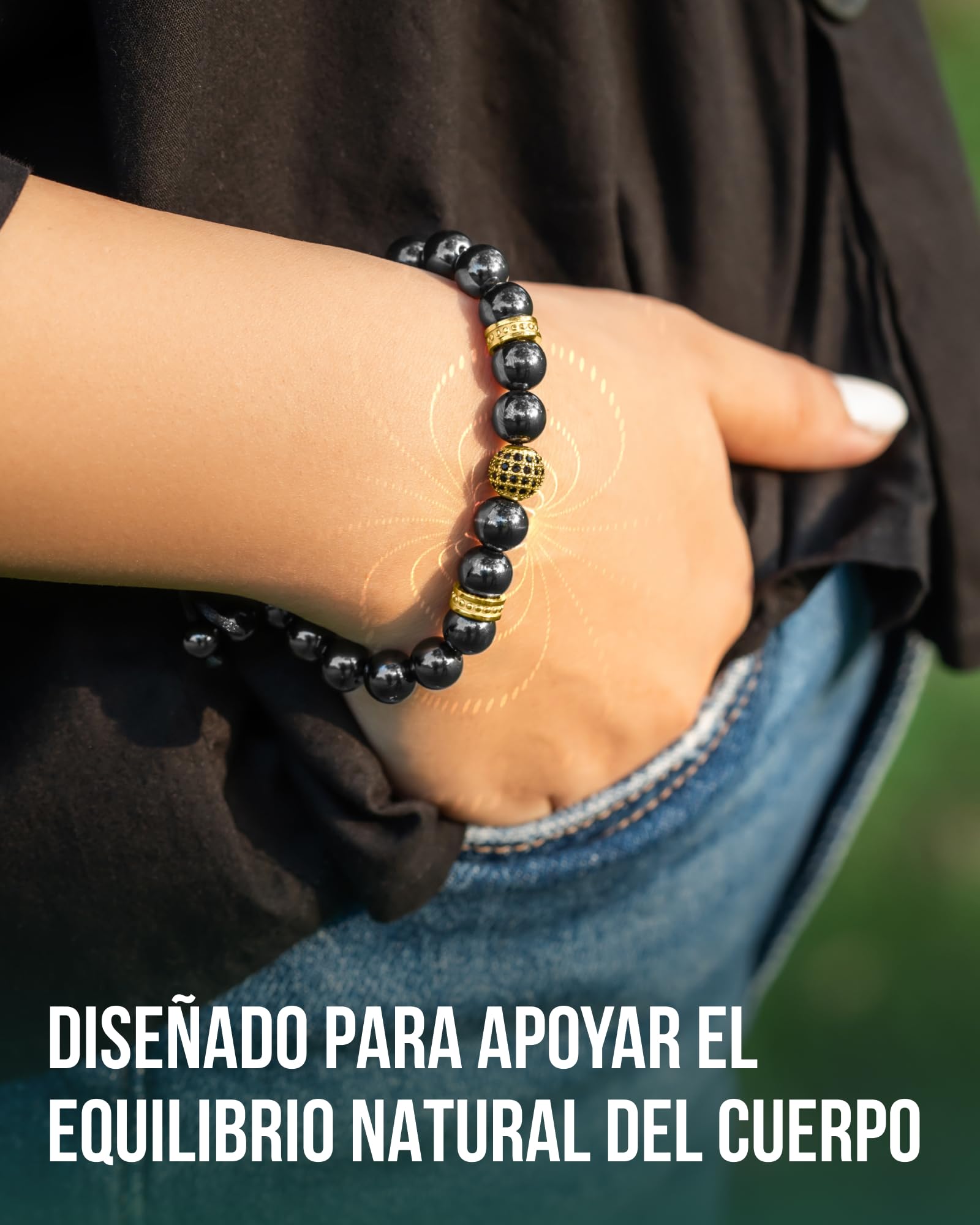 MagnetRX® Pulsera Magnética Terapéutica de Hematite - Brazalete con Piedras Potentes Curativas para un Alivio Natural del Dolor - Pulsera con Hematitas Magnetoterapia (Dorado Zeus Cuentas 8mm)