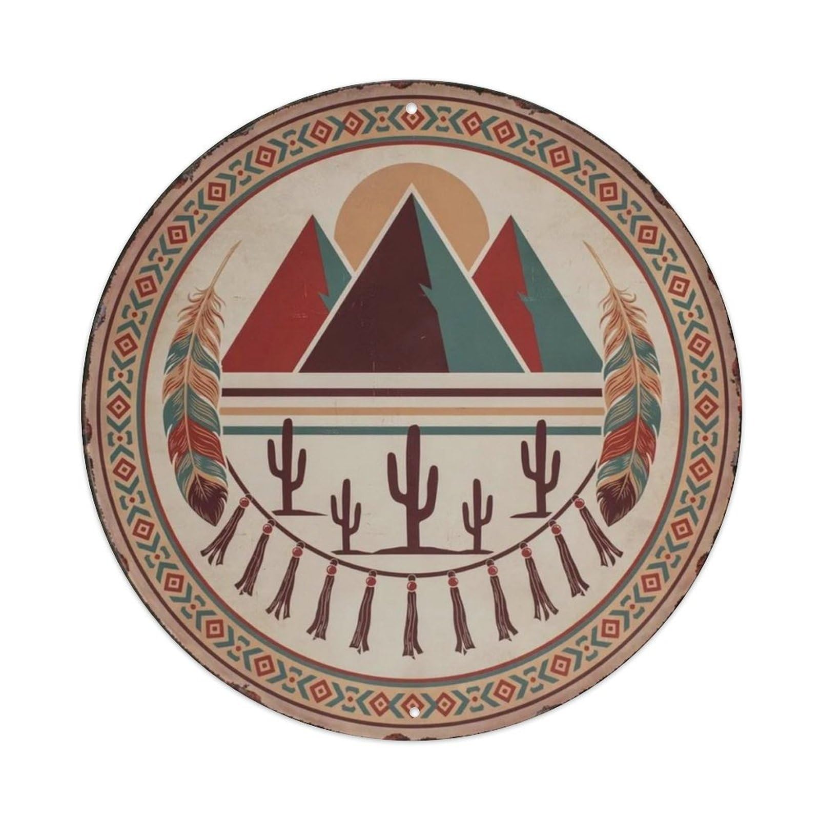 Southwestern Mountain Feather RoundSouthwestern Metal Tin Sign Plaque