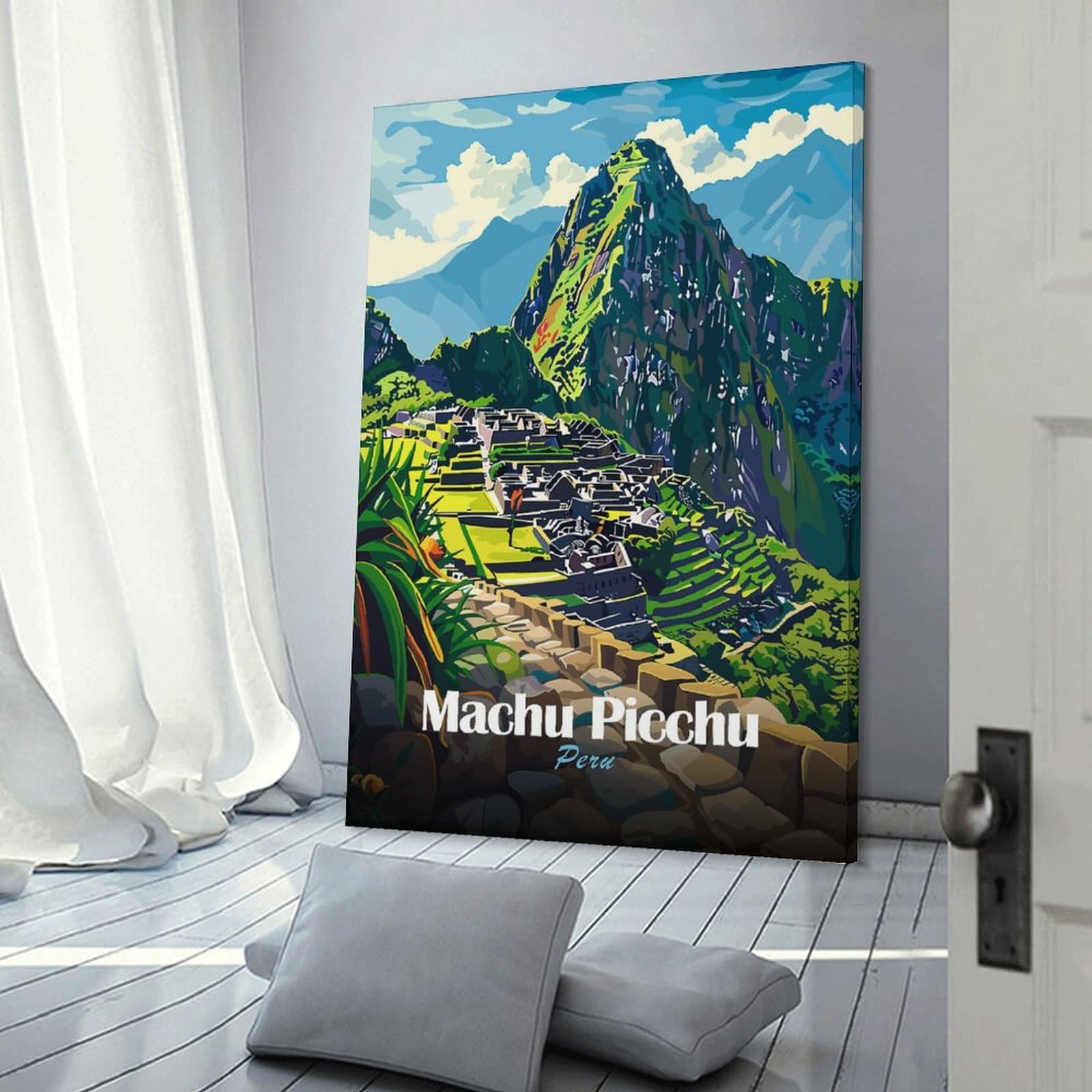 Junmoney Machu Picchu, Peru Travel Canvas Wall Decor 24x36inch(60x90cm), for Workspace Walls, Study Corners Or Bedrooms, Decorative Artwork for Productive Spaces