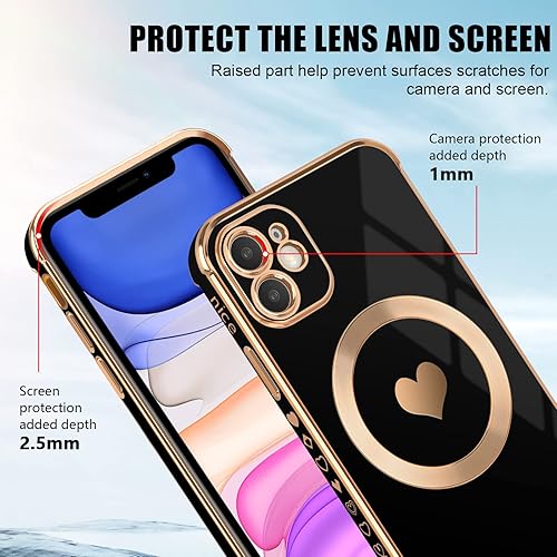 Miniatura 3 de Newseego Funda magnética diseñada para iPhone 11, compatible con MagSafe Lindo diseño de corazón dorado chapado en borde para mujeres y niñas,