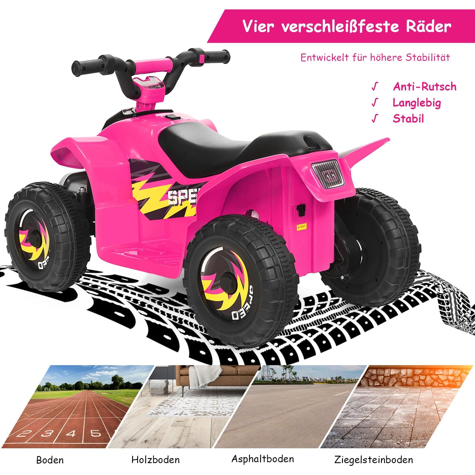 FANTASK 6V Elektro Kindermotorrad, Mini Elektroauto, Kinderquad, Elektroquad, Kinderauto, Kinder Quad für Kinder ab 3 Jahren, 2,8-4,6 km/h (Rosa)
