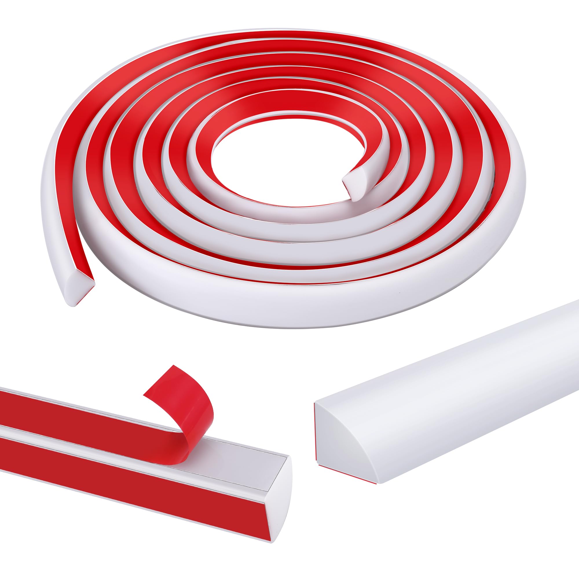 moonoom 118 inch Flexible Quarter Round Molding, 1/2" Self-Adhesive Trim Molding, Waterproof Wall Quarter Round Trim for Wall Edge Corner Base of