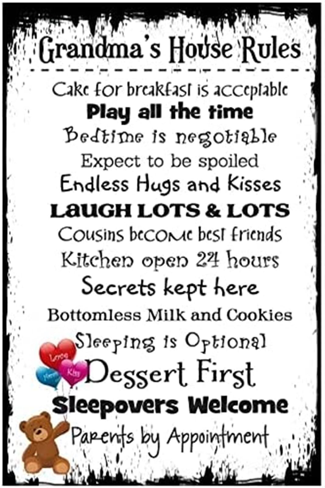 PKNVKZIDK Rustic Metal Tin Sign Grandmas House Rules Cafe Library Kitchen Wall-Art for Home Decor 8 X 12 in