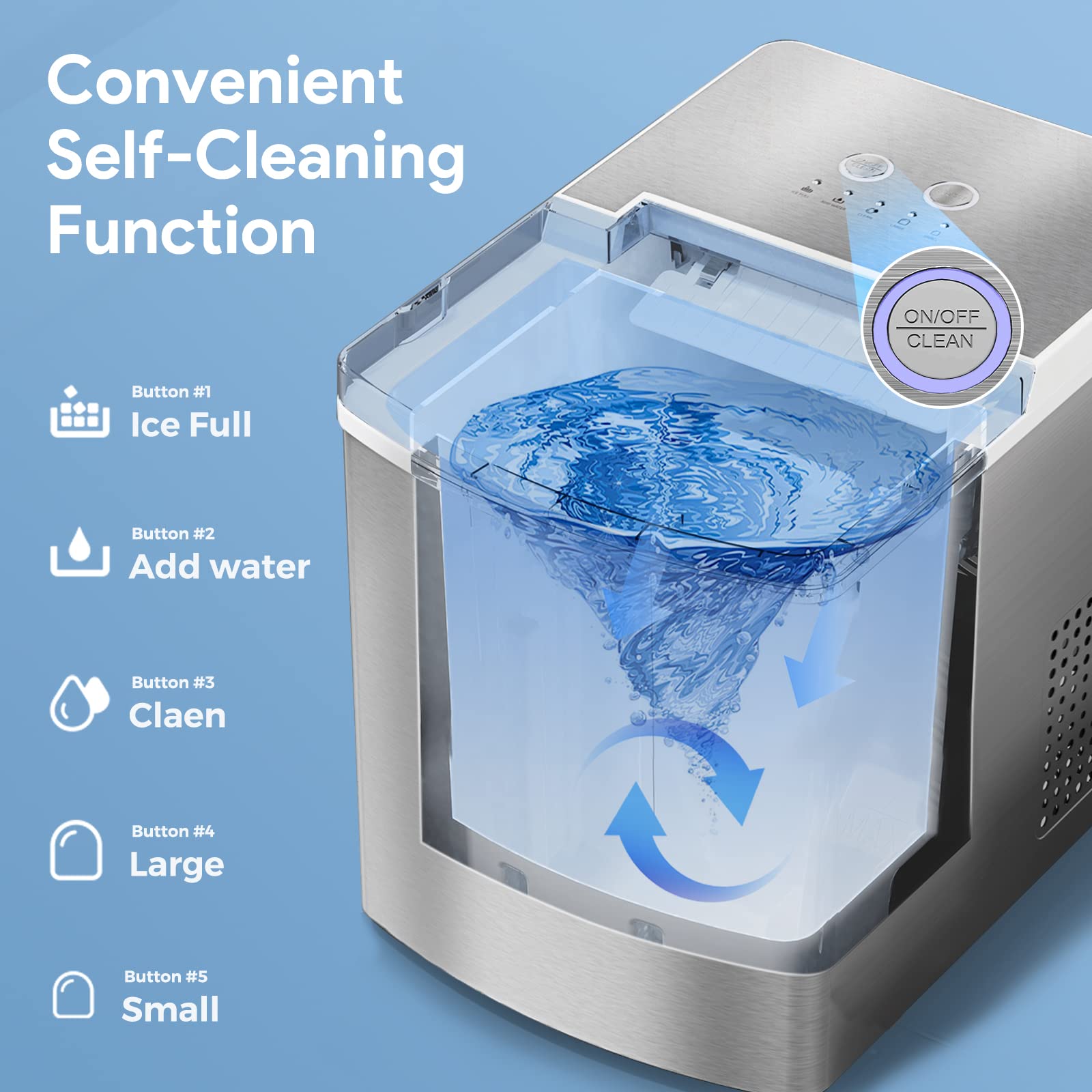 Ice Maker Machine For Countertop, Freezimer 33 Lbs/24hrs, 9 Cubes Ready In 6 Mins Self-Cleaning Electric Ice Machine With Ice Scoop And Basket For Home Kitchen Bar Party - Silver on Fridge.com - View 5