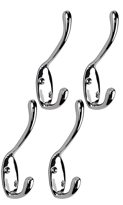 HOBKNOBS (Set of 4 Chrome Plated 10 cm Wall/Wooden Mounted Hook Hanger - White & Silver