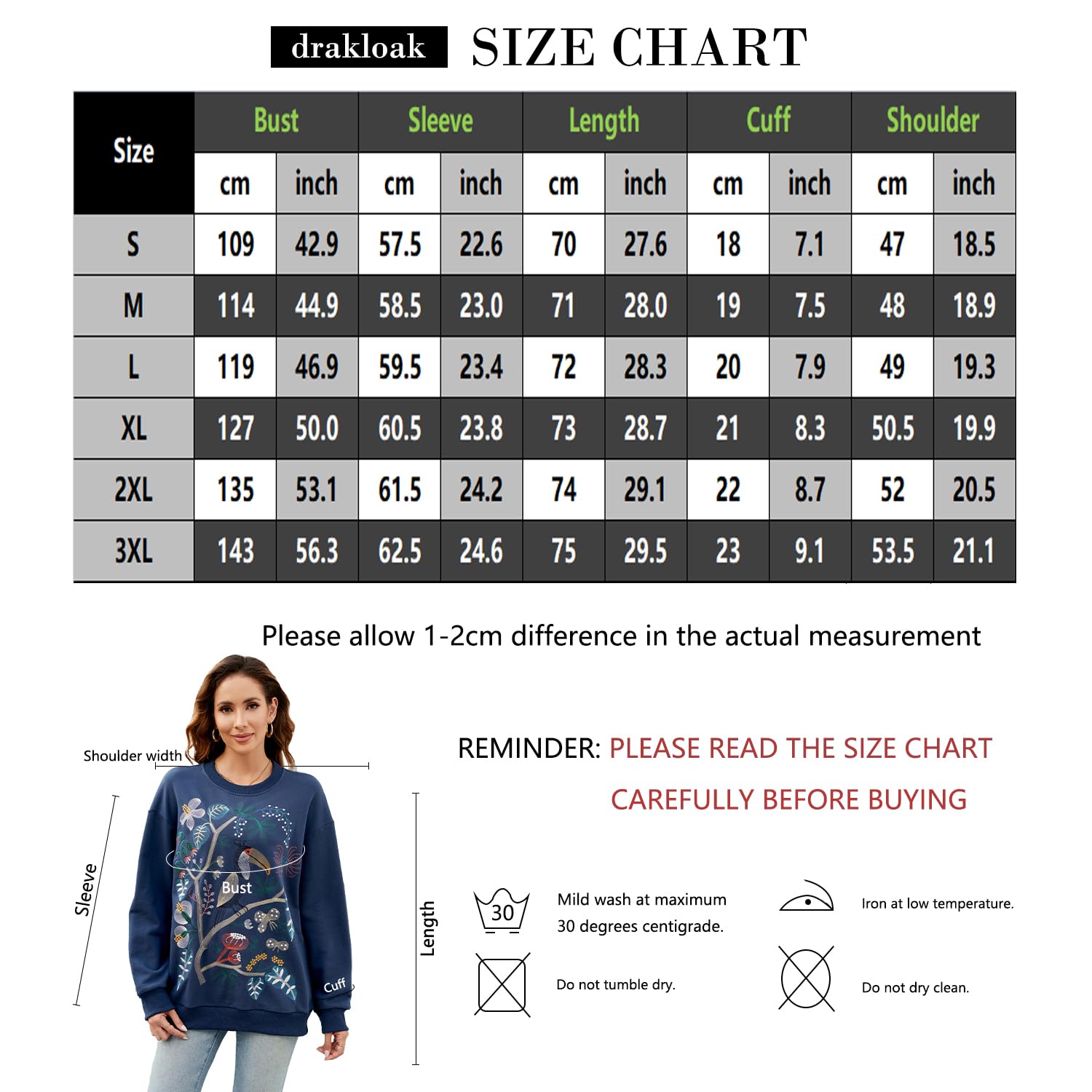 Mujeres Bordado Sudadera Manga Larga Invierno Cuello Redondo Suéter con Bordado Camisa de Manga Larga con Bordado Casual Top