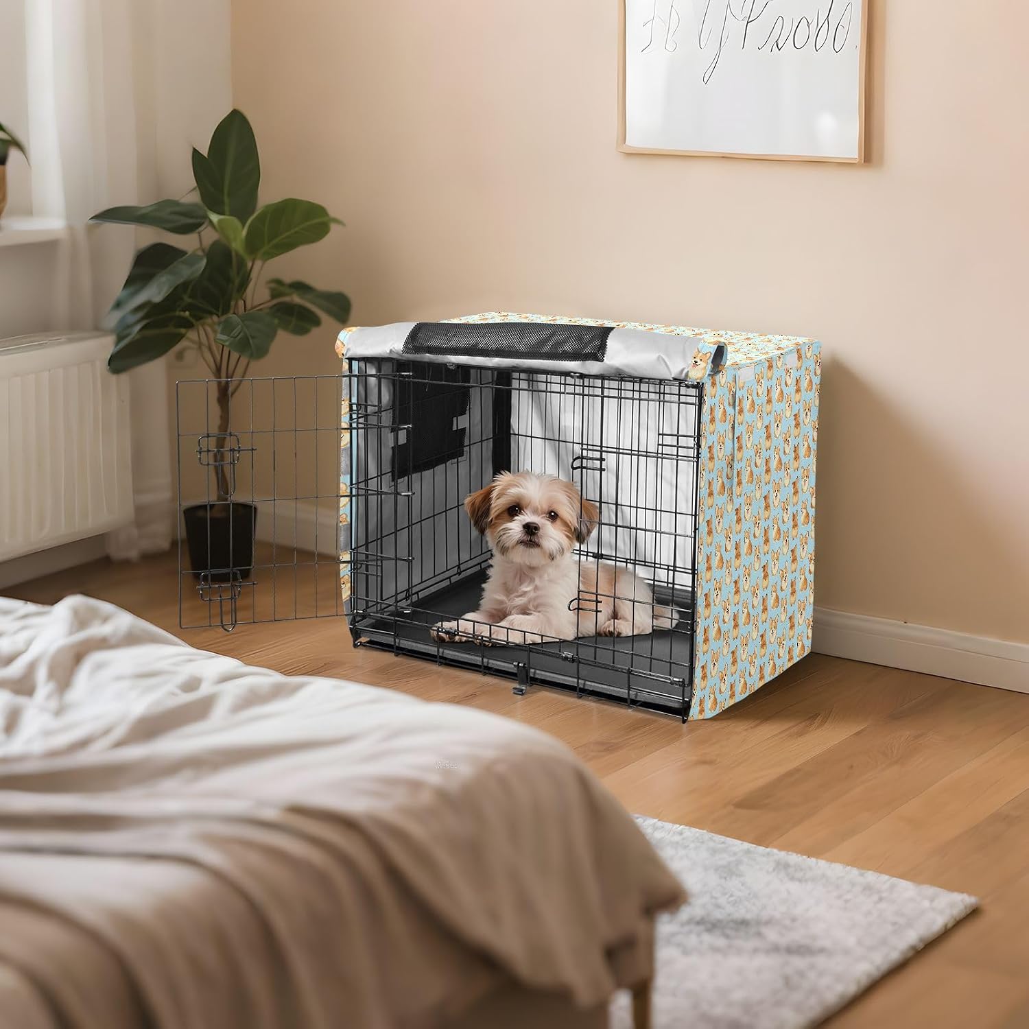Cartoon Dog Dog Cover for Dog Crate Puppy Wire Cage Cover Dog Crate Curtains 48 Inch