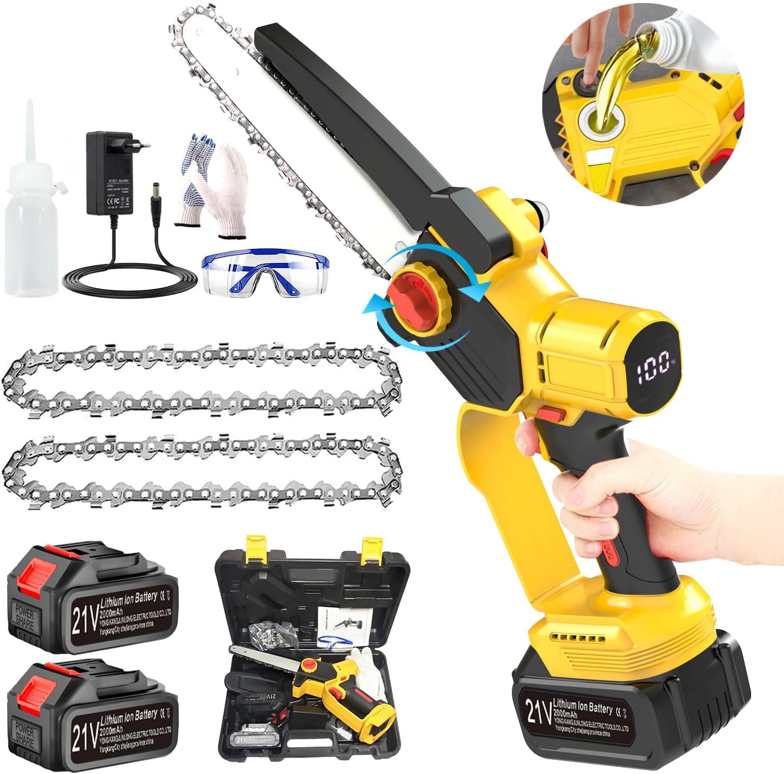 Mini Akku Kettensäge 8 Zoll - 8000mAh Kabellos Mit 880W Motor & Sicherheitsverriegelung