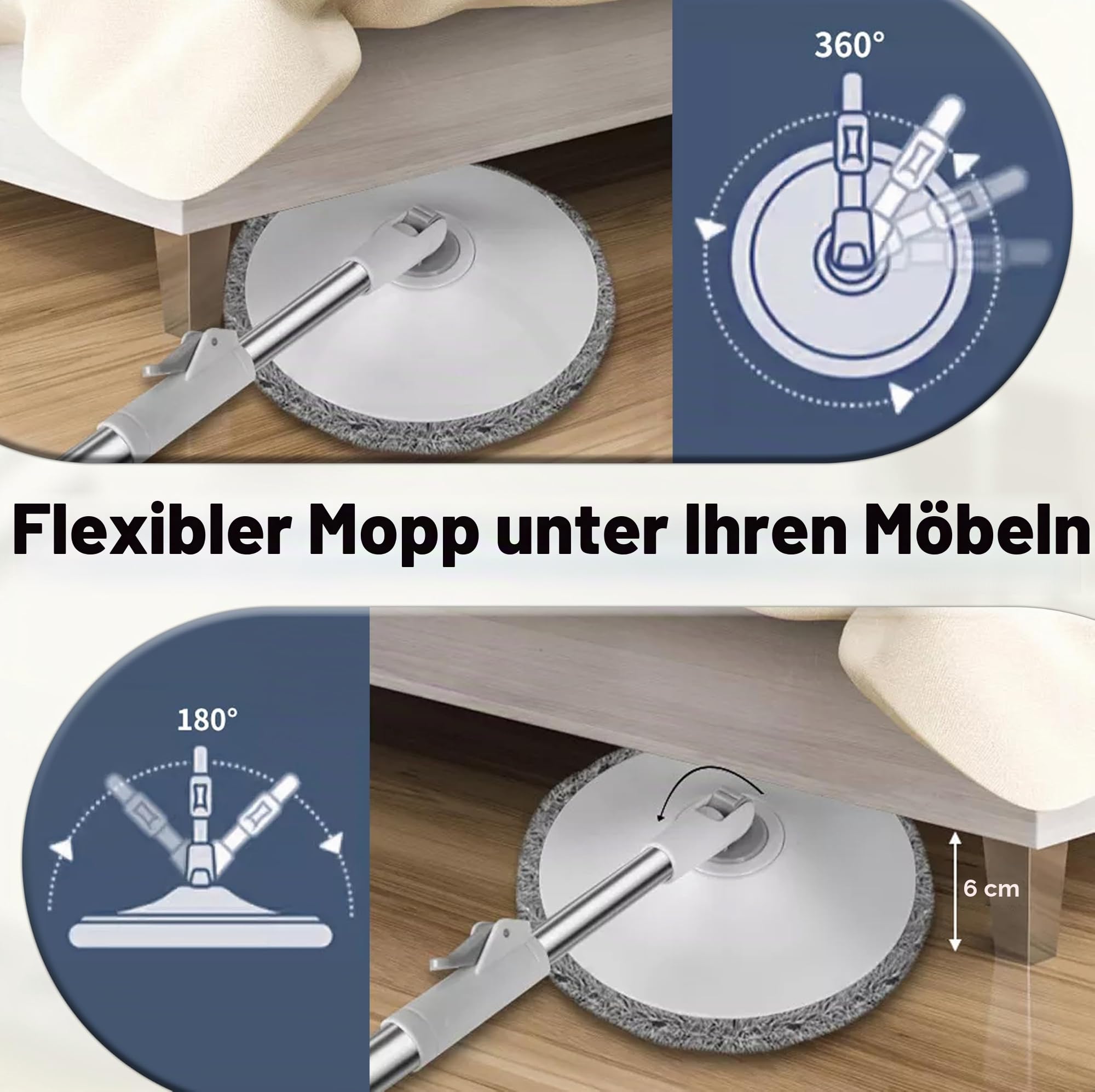 ARSUK Spin Mop Eimer und Bodenreinigungsset | Getrennte Mechanik für sauberes und schmutziges Wasser | 2L Kompaktdesign, 2 Mikrofasertücher, 118cm Edelstahl-Teleskopstiel | Ideal für den Haushalt