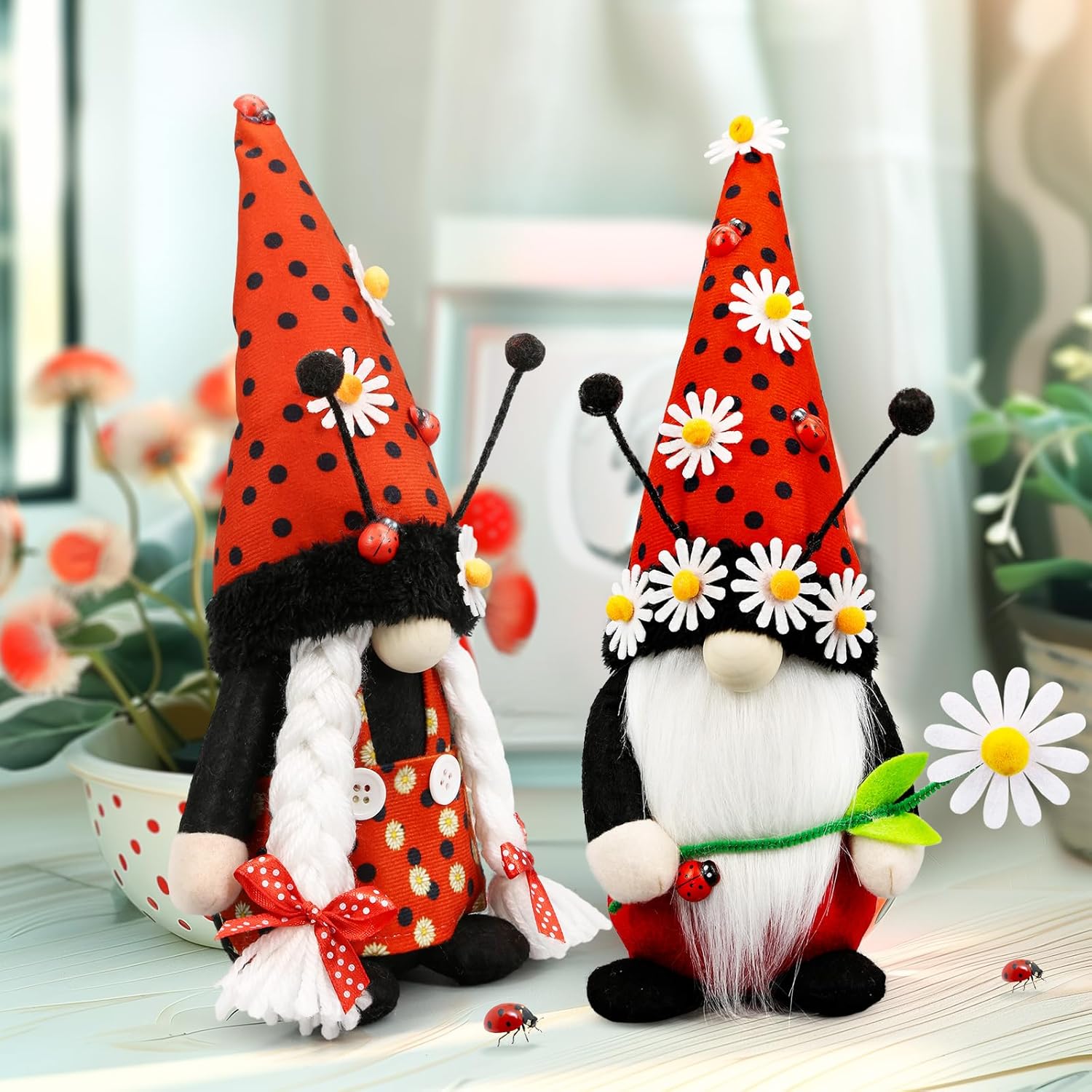 Spring Decorations for Home - Spring Decor Indoor - Ladybug Plush Gnomes Decorations for Home - Daisy Plush Gnome - Summer Gnomes