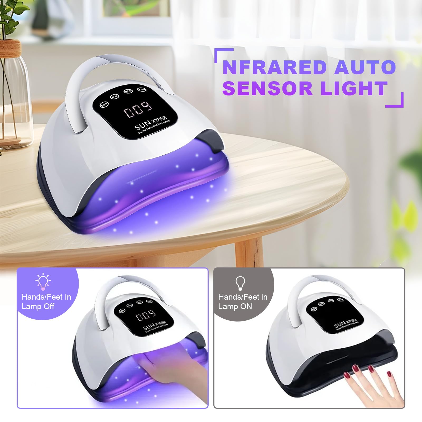 Lámpara de uñas LED UV de 320 W, secador de uñas para uñas de gel con 72 perlas de lámpara, pantalla táctil, 4 temporizadores y sensor automático, ideal para salón de belleza, secador de uñas para