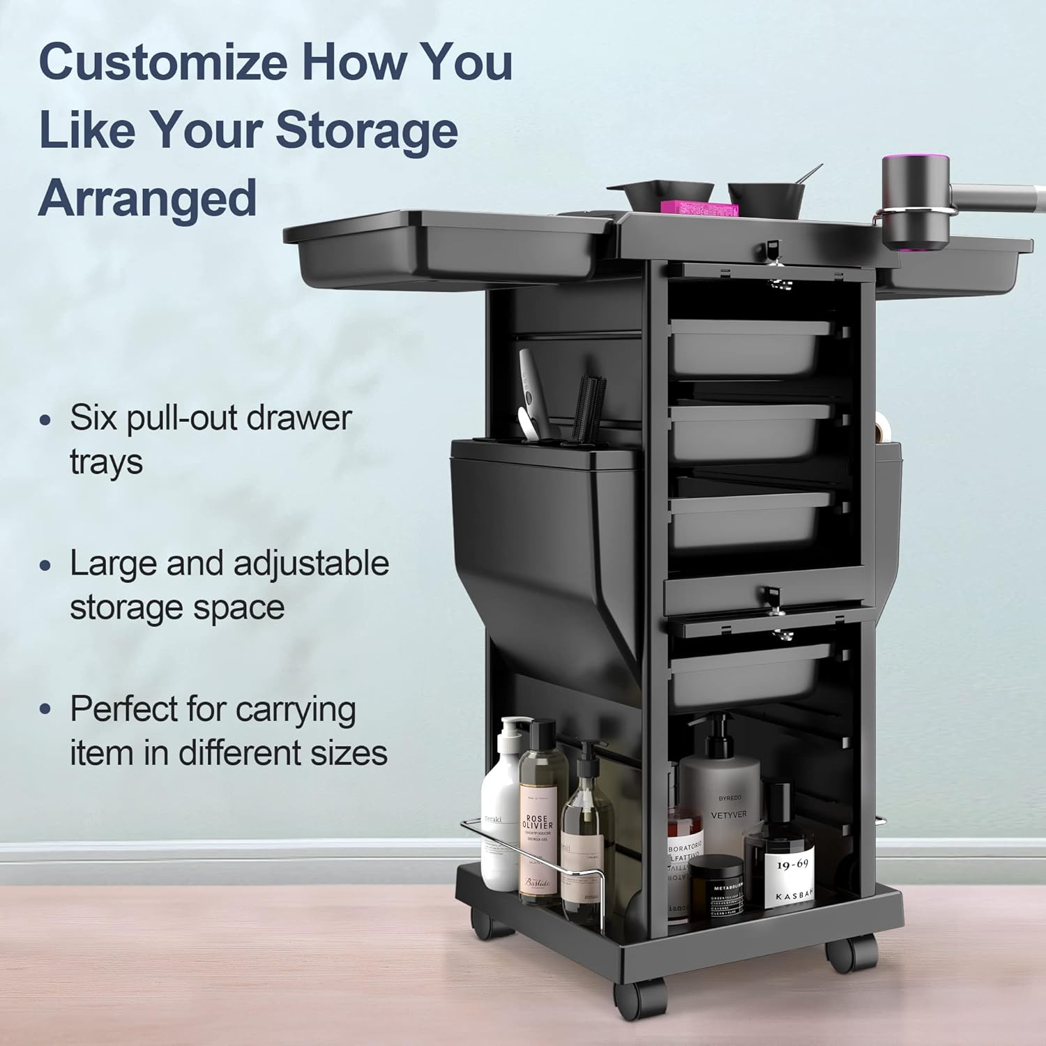 K-Salon Professional Locking Hair Salon Trolley Rolling Cart with 6 Drawer