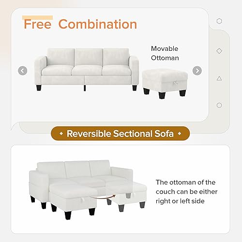 Miniatura 8 de ZeeFu Sofá modular convertible, sofá modular de 3 plazas en forma de L con otomana móvil, moderno terciopelo marrón moca, tapizado de lino, pequeño