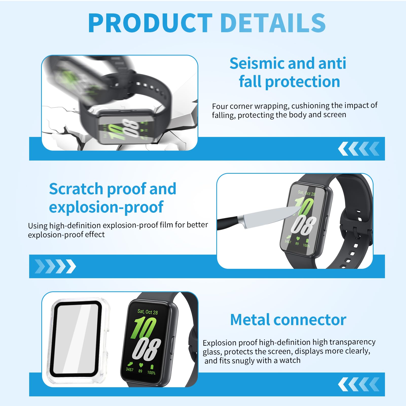 3 sztuki etui do Samsung Galaxy Fit 3, ochrona Galaxy Fit 3, etui ochronne z wbudowanym szkłem hartowanym 9H, twarde etui PC z ochraniaczem ekranu o wysokiej czułości (przezroczyste x 3)