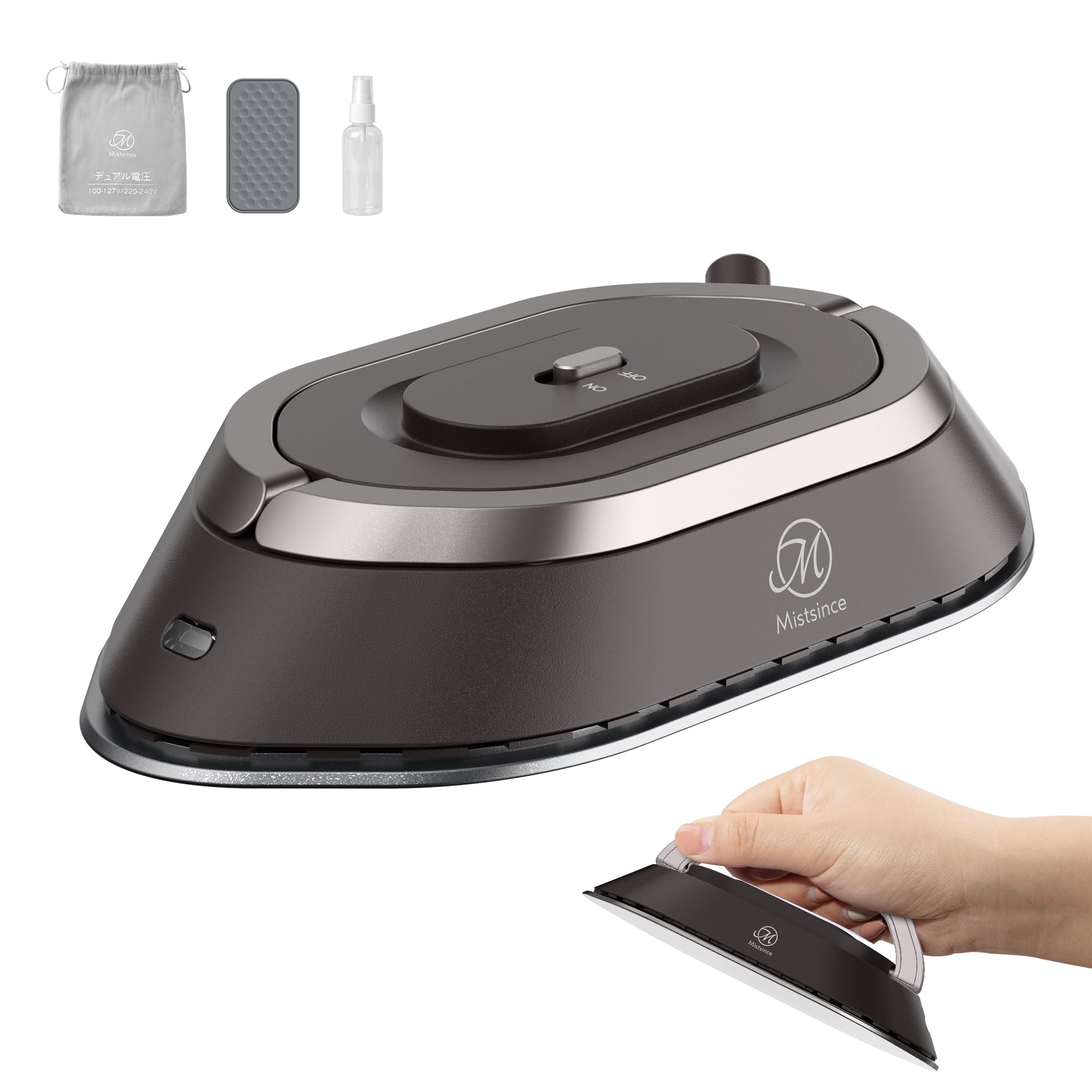 アイロン 小型 ミニアイロン 手芸用 ドライアイロン 衣類 デュアル電圧 海外対応 430g軽量 コンパクト 旅行 出張用(ダークブラウン)