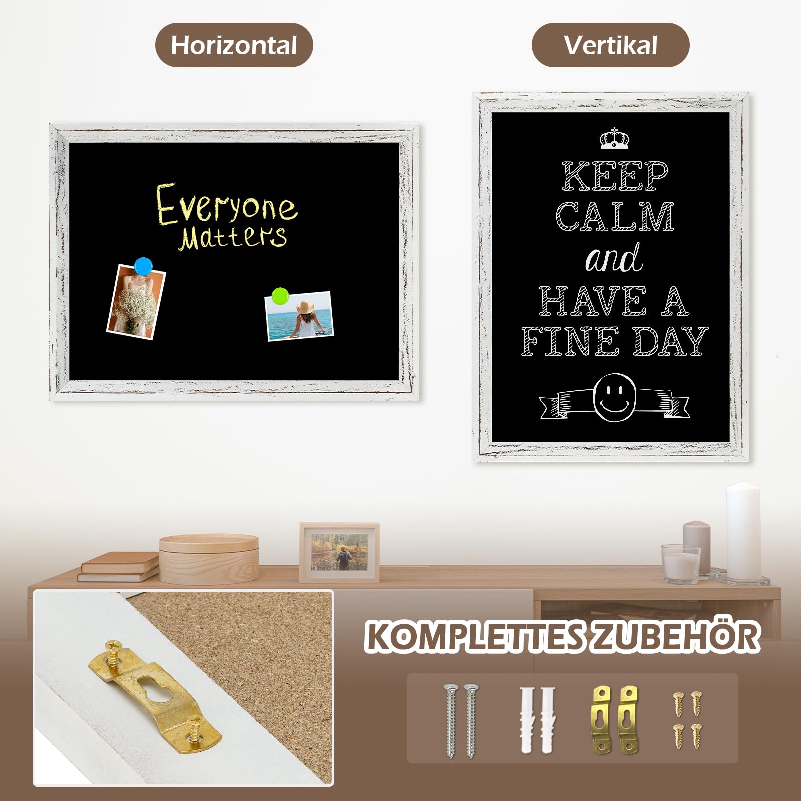 Magnetische Kreidetafel mit weißem Holzrahmen Wandtafel 50x76cm | magnettafel,magnetische Oberfläche,leicht zu reinigen,einfach anzubringen,Vintage-Holzrahmen,kostenloses Zubehör,Wandtafel