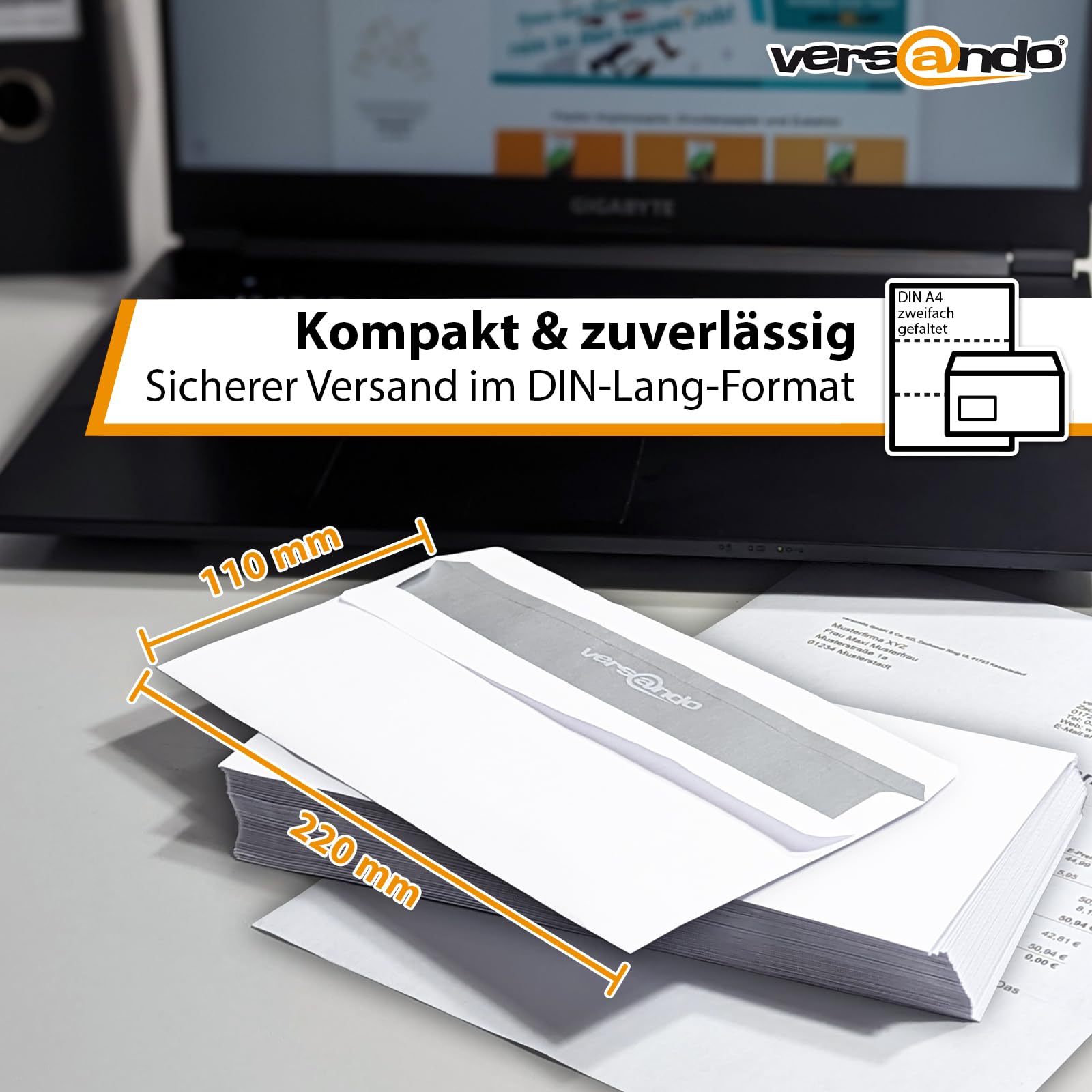 versando 1.000x Briefumschläge mit Fenster DIN lang 220x110mm weiß: selbstklebende Kuverts für Rechnungen, Geschäftsbriefe, Büro, einfach verschließbar mit Sichtschutz