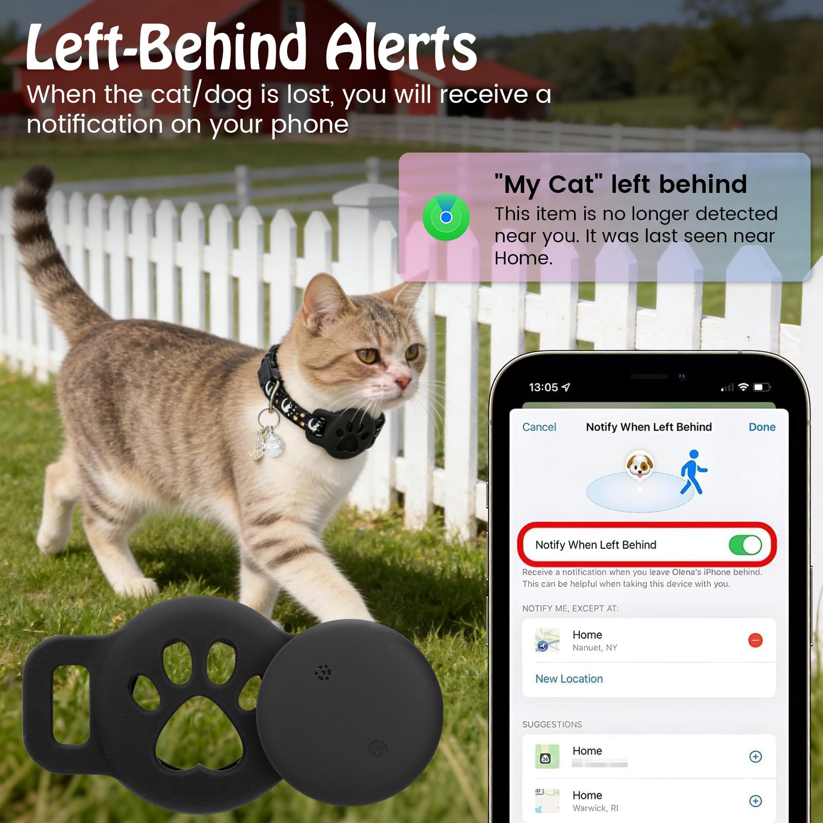 Rastreador GPS para gatos y perros compatible con Apple iOS y Android Google Find My, collar de gato con rastreador sin suscripción para seguimiento de ubicación, etiqueta inteligente Bluetooth mini
