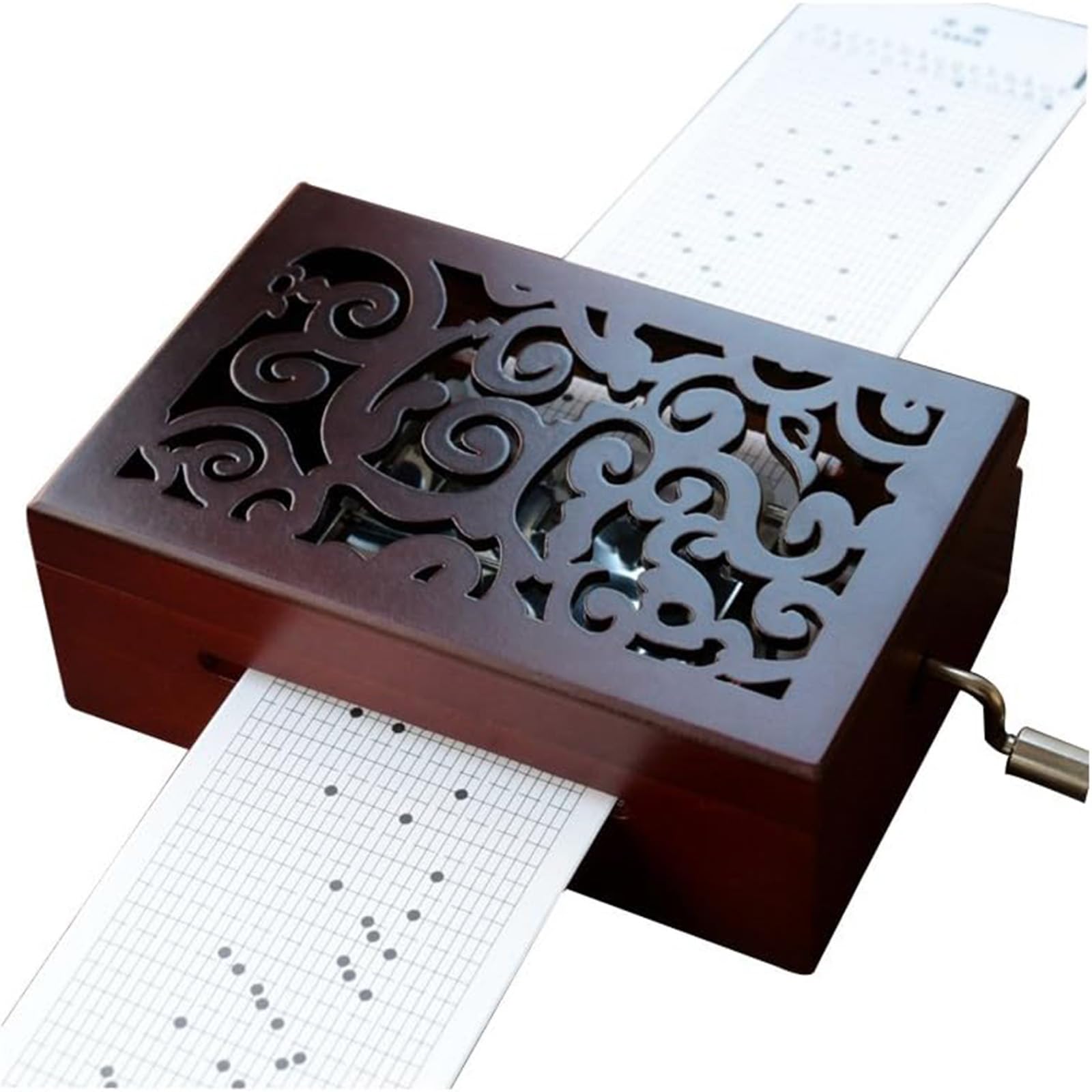 Caja Musical Vintage De 30 Notas con Mecanismo De Madera Tallada. Creativa Caja Musical De Manivela, con 15 Cintas De Papel Y Partituras En Blanco. Regalos para Cumpleaños, Navidad