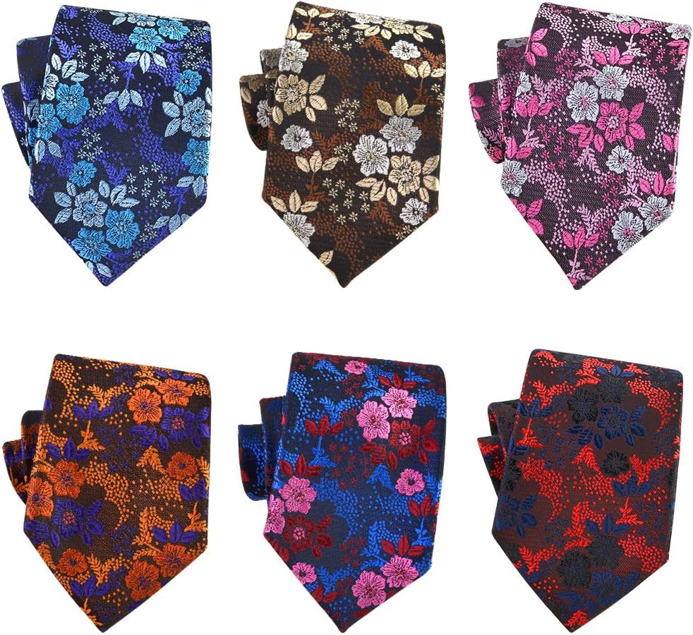 OUMUS Men's Ties,Silk Floral Printed Slim Skinny Ties for Men Neckties Pack of 6