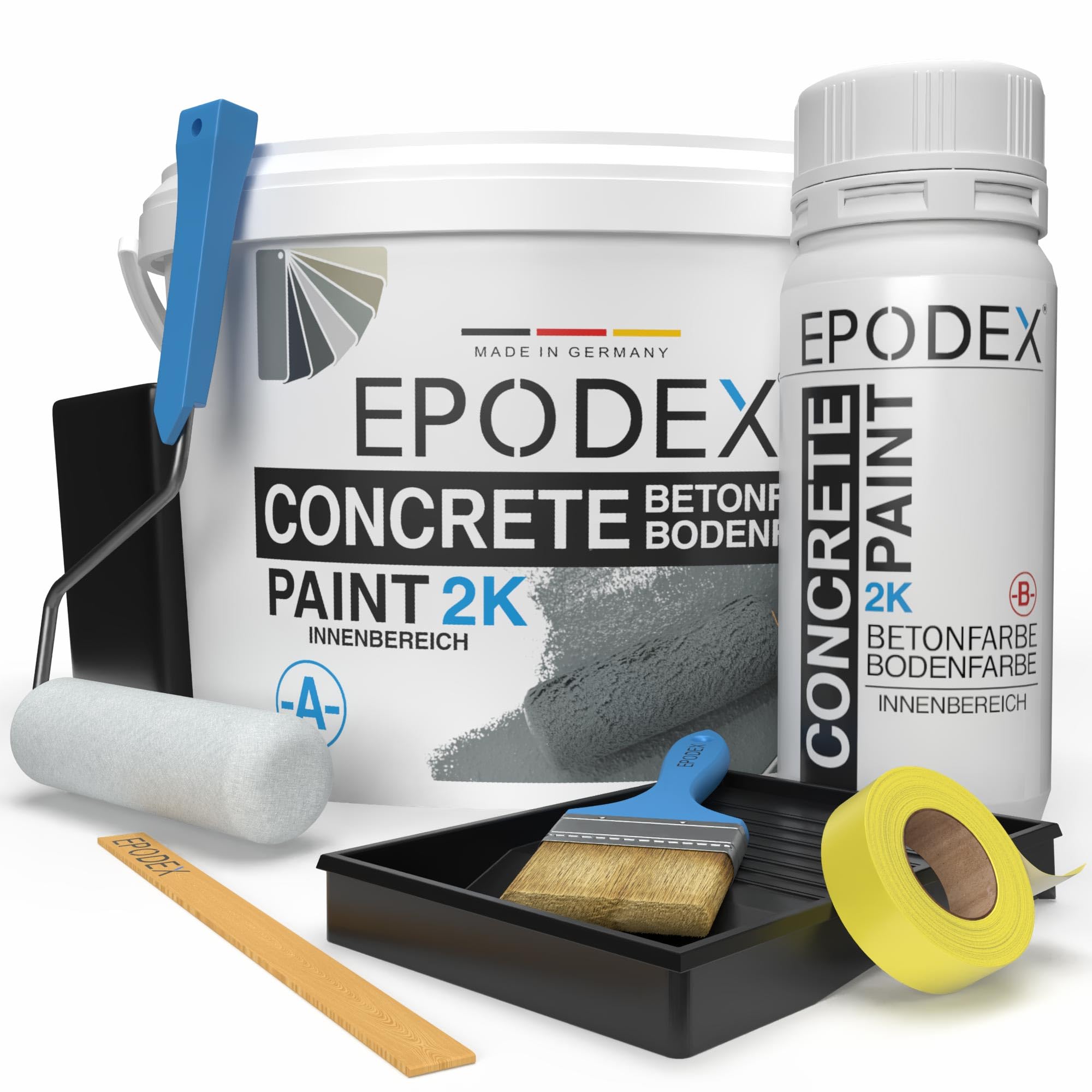 EPODEX 2K Betonfarbe, Bodenfarbe mit Zubehör - 6kg - Eisengrau