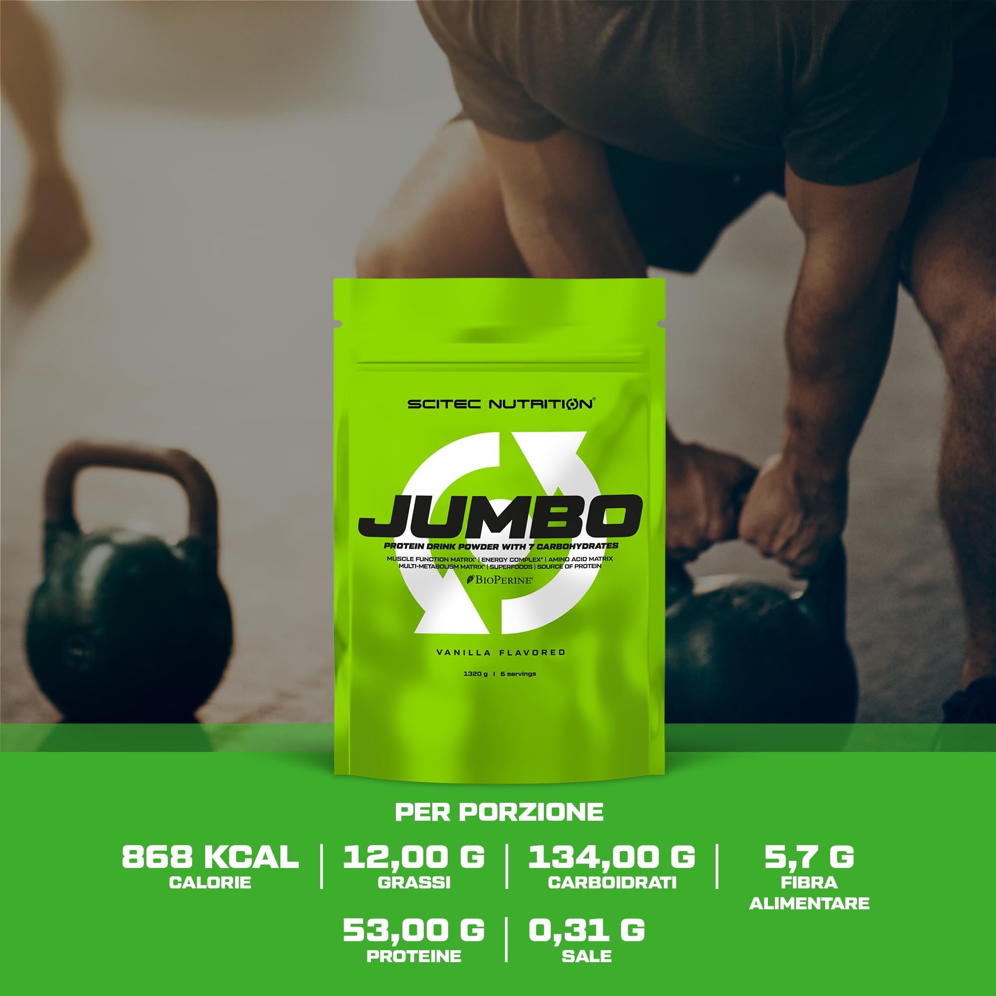 Scitec Nutrition Jumbo - Integratore di peso ad alto contenuto calorico - con proteine multicomponenti - matrice di aminoacidi - matrice metabolica - miscela di superalimenti, 1,32 kg, Cioccolato