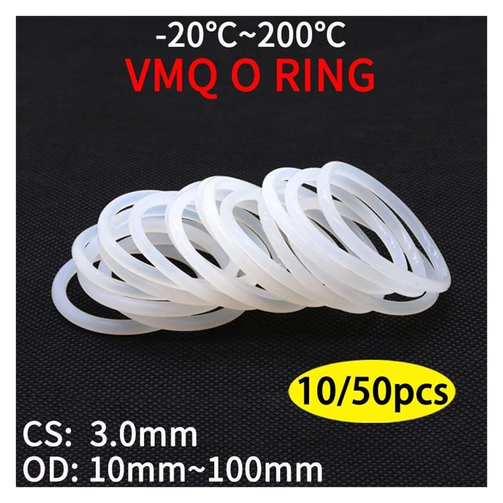 silicona o anillos manguera arandelas junta de gom Junta tórica de silicona calidad alimentaria, 2,4 mm grosor, diámetro exterior 10-100, color blanco, paquete 12(OD 85mm ID 79mm)