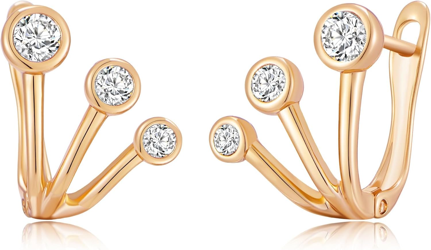 YOIHUR Glod Triple Huggie Illusion Claw Stud Earrings for Women, Multiple Huggie Hoop Earrings for One Hole, 14k Rose Gold Plated Drop Earrings for Women Trendy Jewellery Valentine's Day Gifts