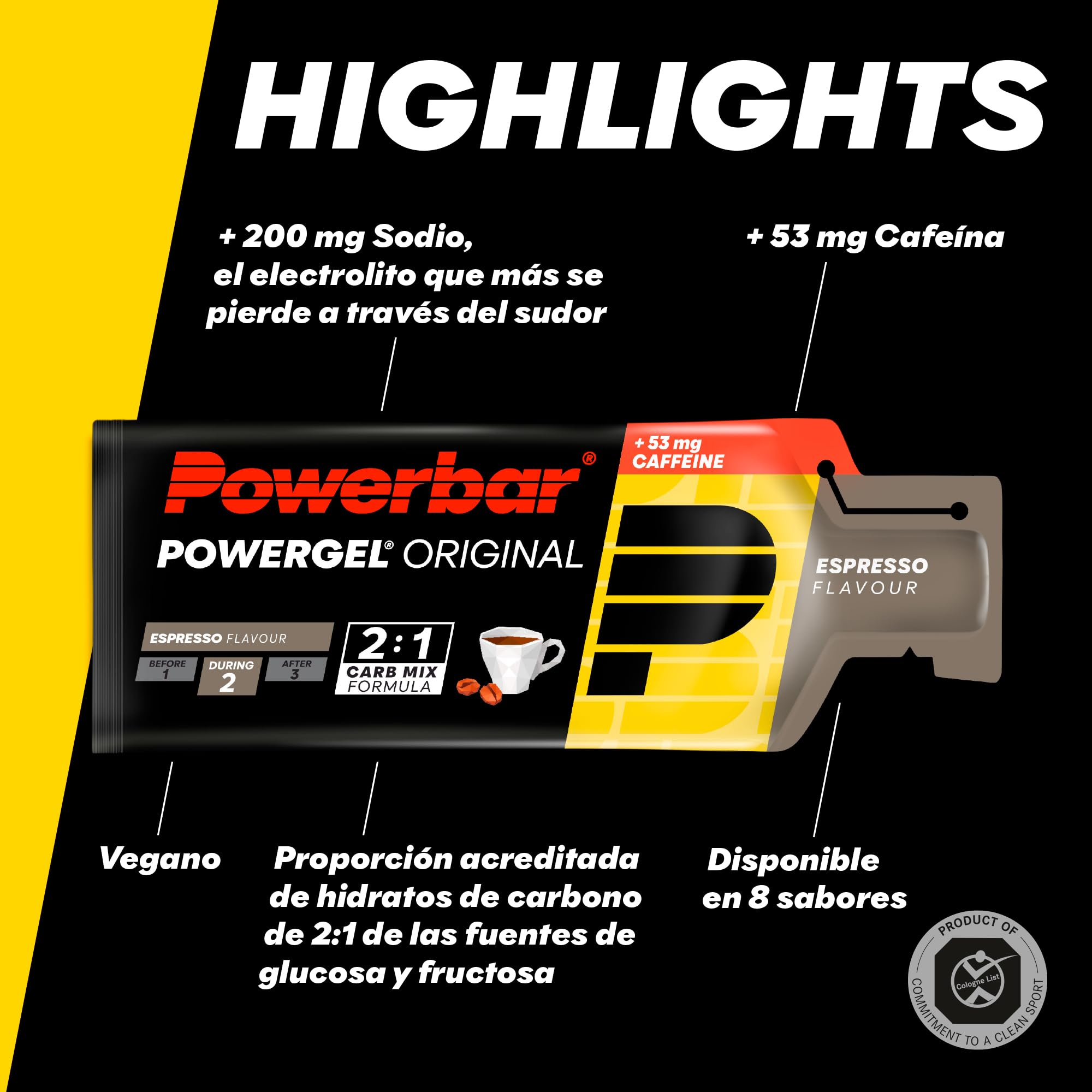 Powerbar PowerGel Original Espresso 24x41g - High Carb Energy Gel + Magnesio e Sodio + 53mg Cafeína