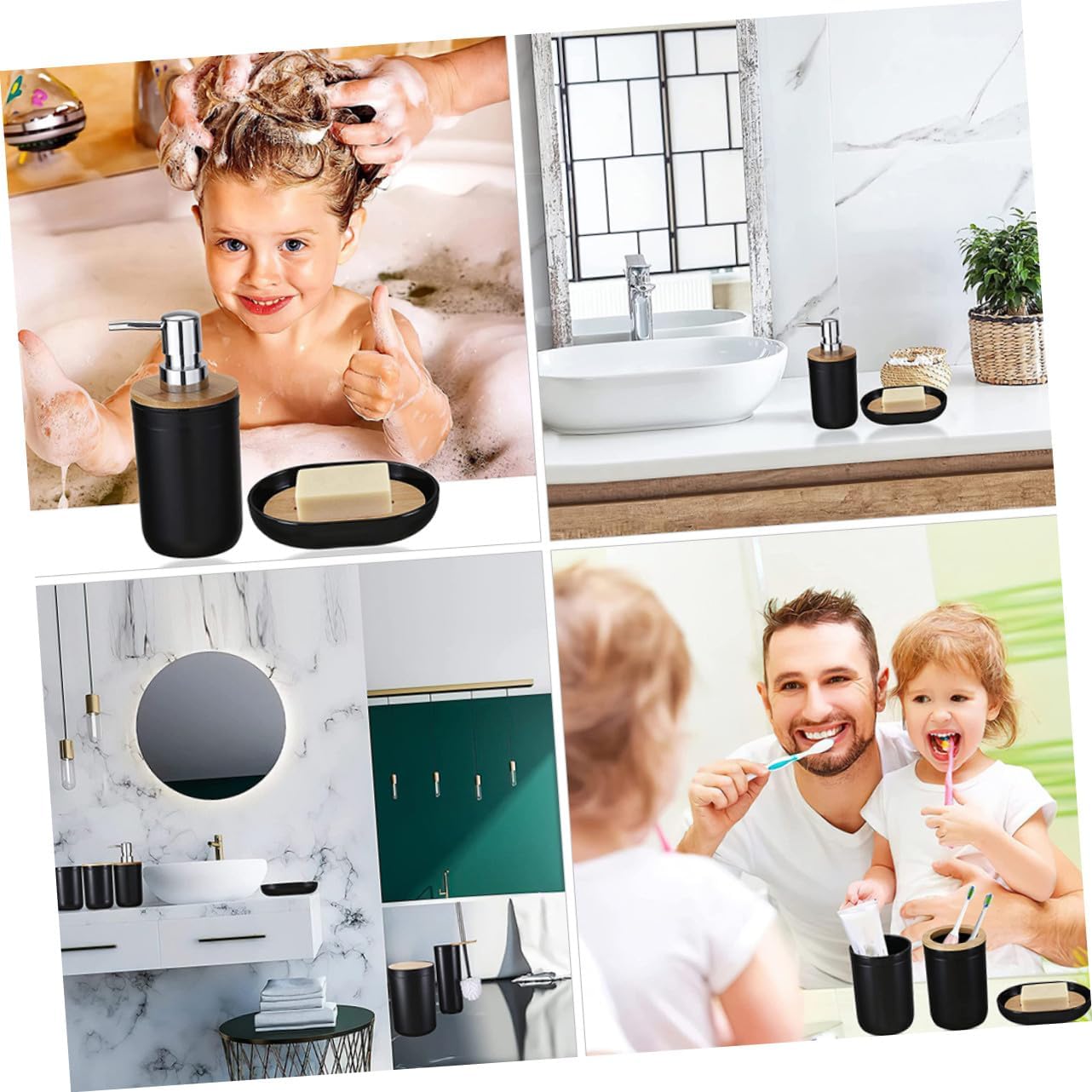 Bathroom Accessories Black Includes Trash Can Toothbrush Holder Soap Dish Lotion Dispenser Toilet Brush Mouthwash Cup Bathroom Washing Supplies Organizer
