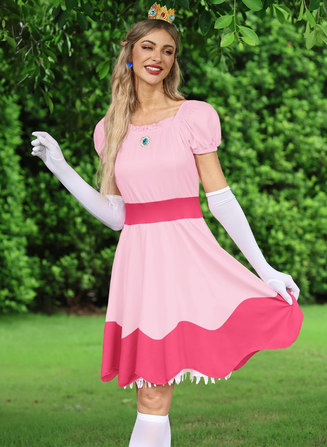 For G and PL Women's Pink Princess Costume Puff Sleeve Off Should Dress