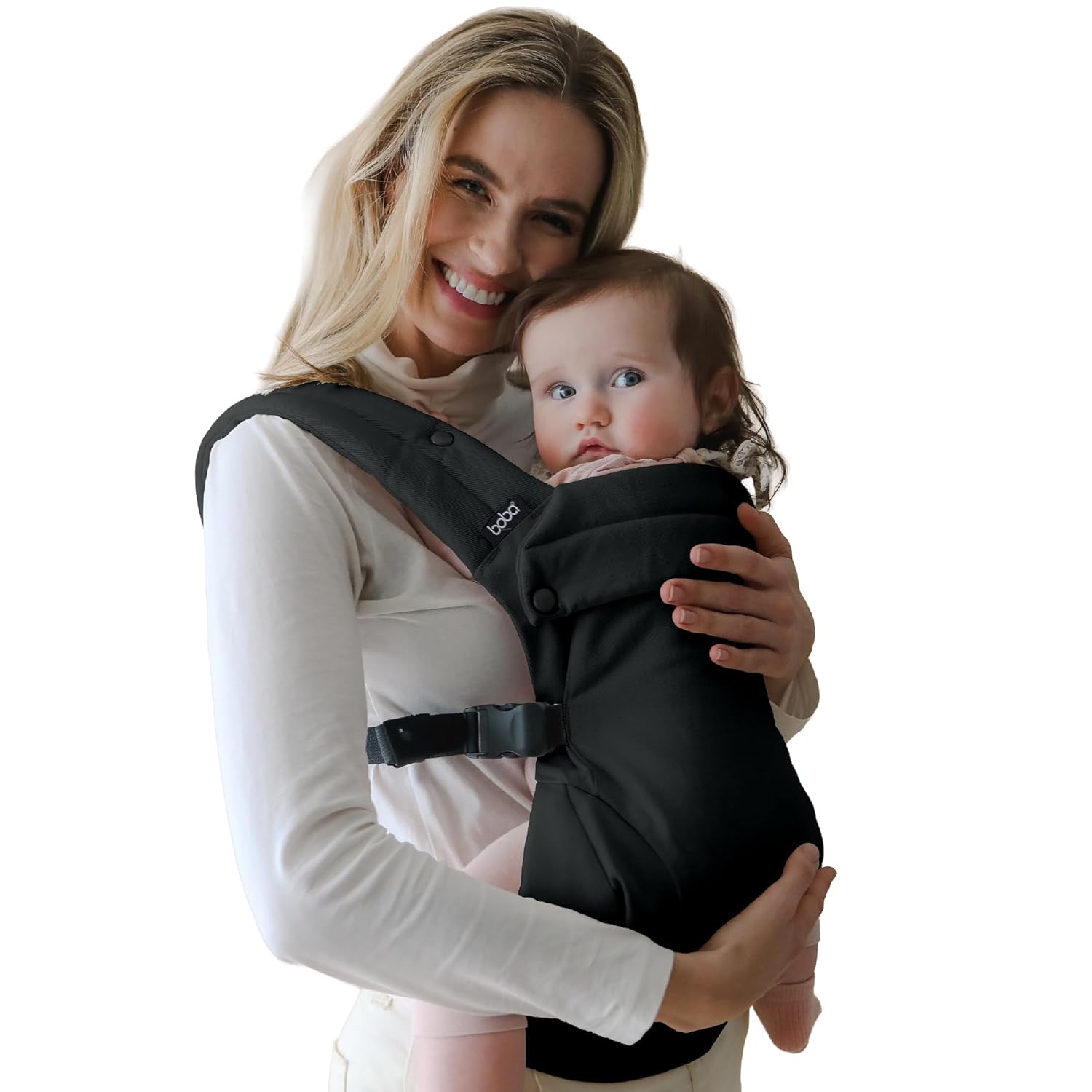 Boba Auri Baby Carrier Newborn to Toddler - 100% Cotton Premium Newborn Carrier, 3 Ergonomic Positions (Front in/Front Out/Back), “M”-Position Baby Carriers with Adjustable Seat (7-45 lbs) - Black