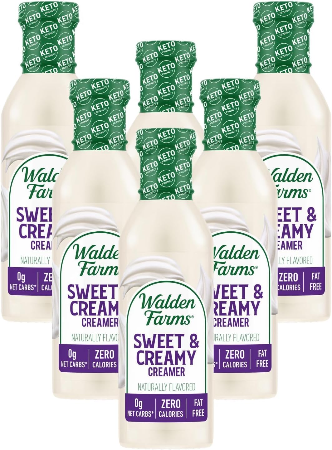 Walden Farms Sweet & Creamy Coffee Creamer – Zero Calorie, Sugar Free, Keto & Fat Free Non-Dairy Creamer for Coffee, Lattes & Iced Drinks – 6-Pack, 12 oz Bottles