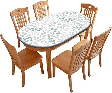 Personalized Oval Fitted Tablecloth with Elastic Edged, Add Your Image Photo Text Logo Custom Table Cover for Kitchen Restaurant Party Birthday, Fits to 42" W X 60" L Table, Spring Leaf