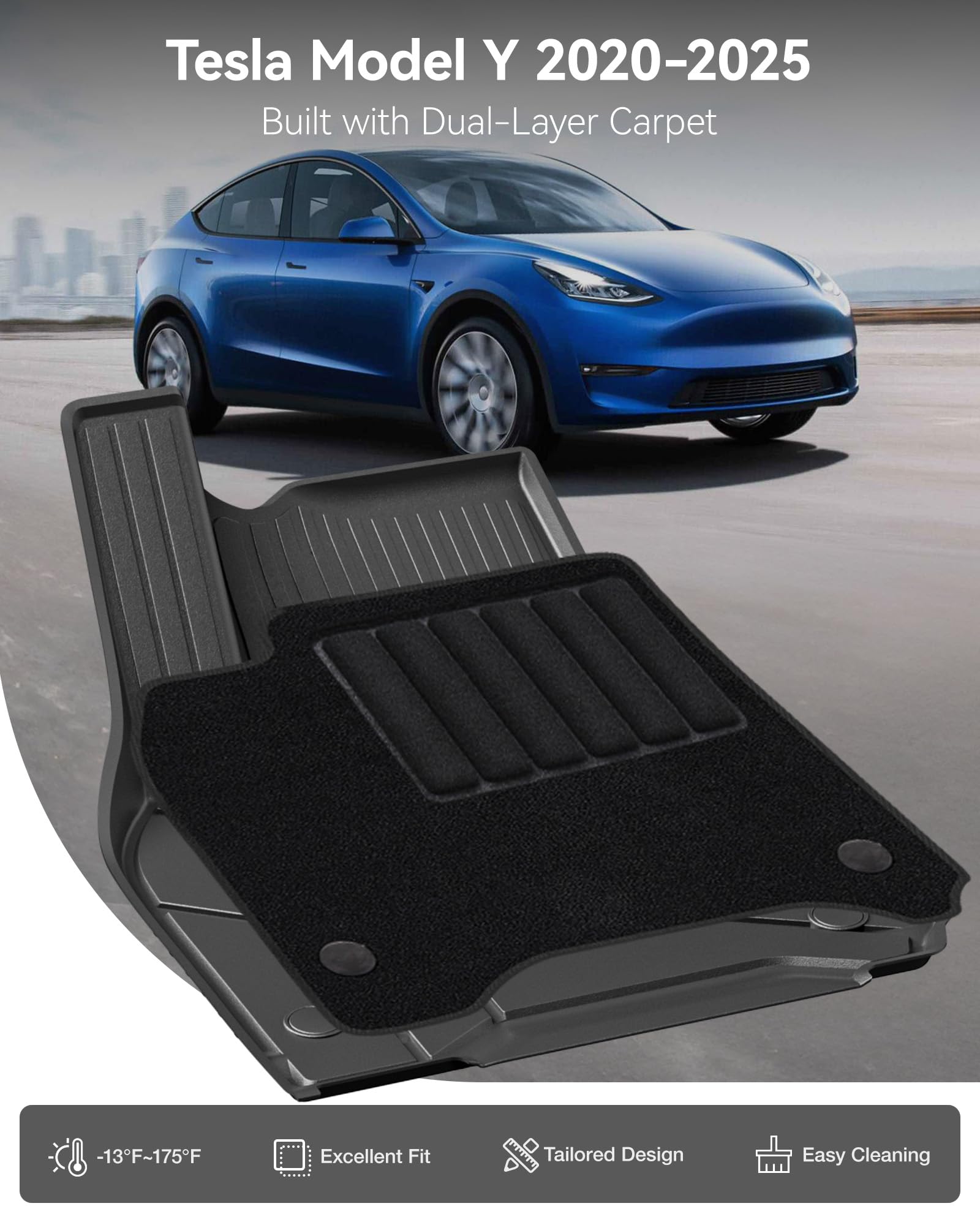 3W 9 STK. für Tesla Model Y 2020-2024 Fußmatten & Kofferraumwanne | Inkl. Autoteppiche | TPE Thorex™ Allwetter | 3D Maßgeschneiderte Passform | Hundefreundlich Zubehör | Wasserdicht & Kratzfest
