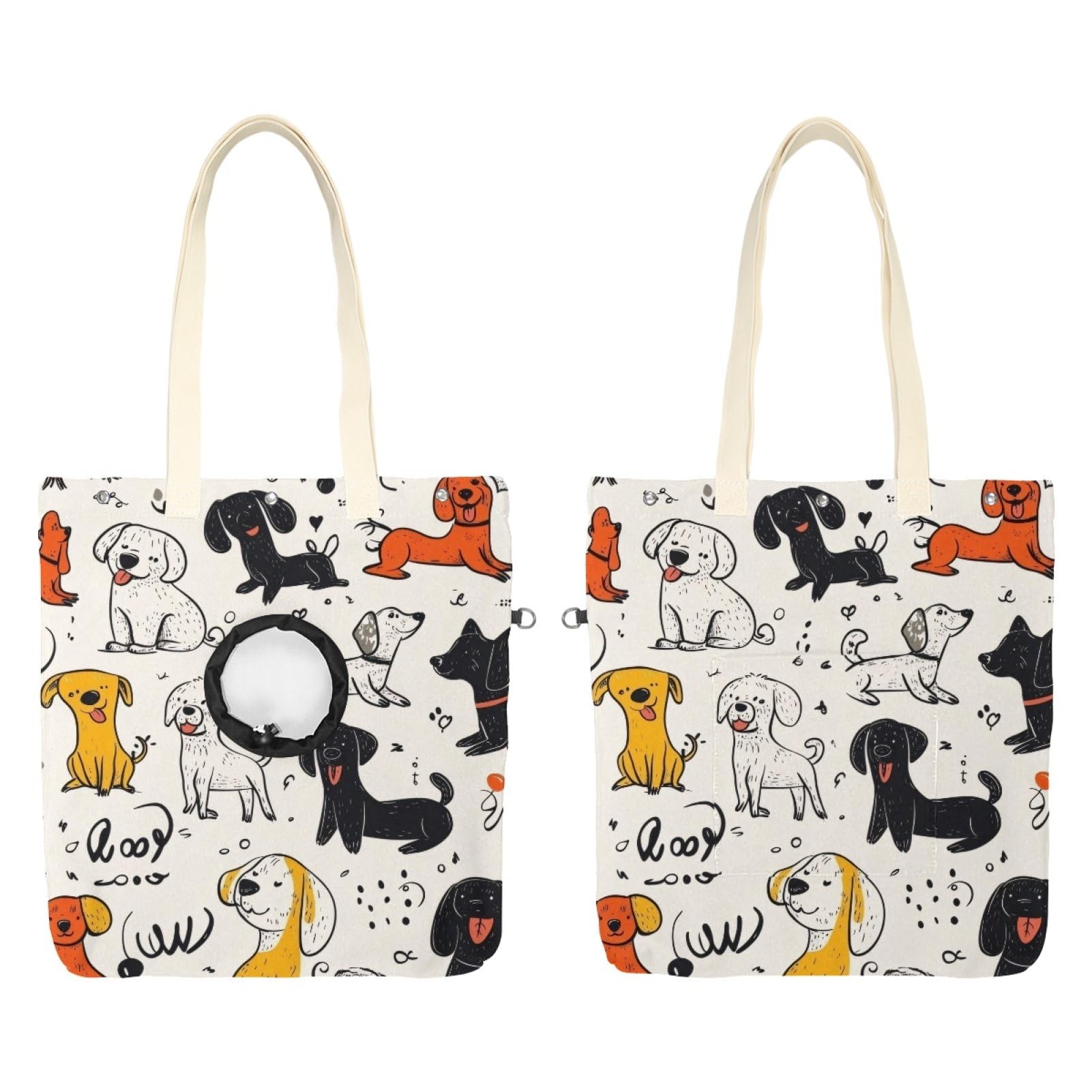 Pet Canvas Shoulder Bag Soft-Sided,Dog Purse Carrier for Small Dogs and Cats, Portable Pet Handbag with Adjustable Hole, Pet Washable Travel Tote Bag,Hand-Painted Dogs 19.3''x16.5''