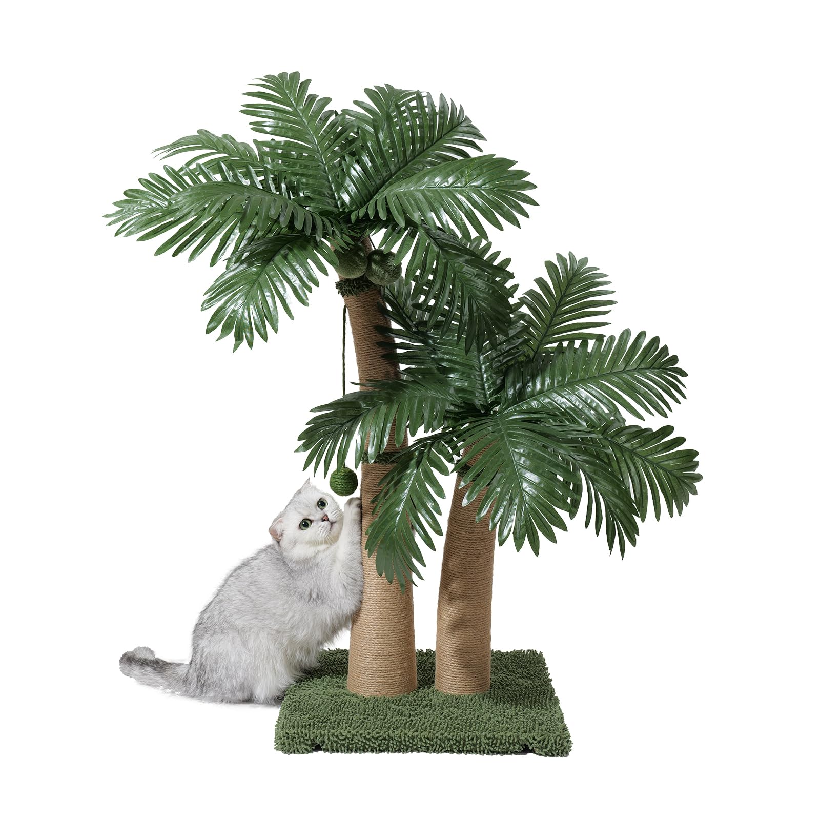 Poste rascador para gatos de palmera, poste rascador para gatos de 36 pulgadas con cuerda de sisal natural, 5 bolas interactivas y 2 postes rascadores de diseño curvado para gatos de interior, adultos