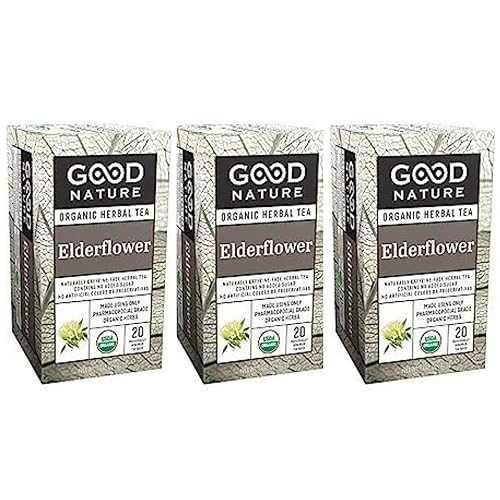 Paquete de 3 té de hierbas orgánicas Good Nature 20 bolsas de té envueltas individualmente (flor de saúco)