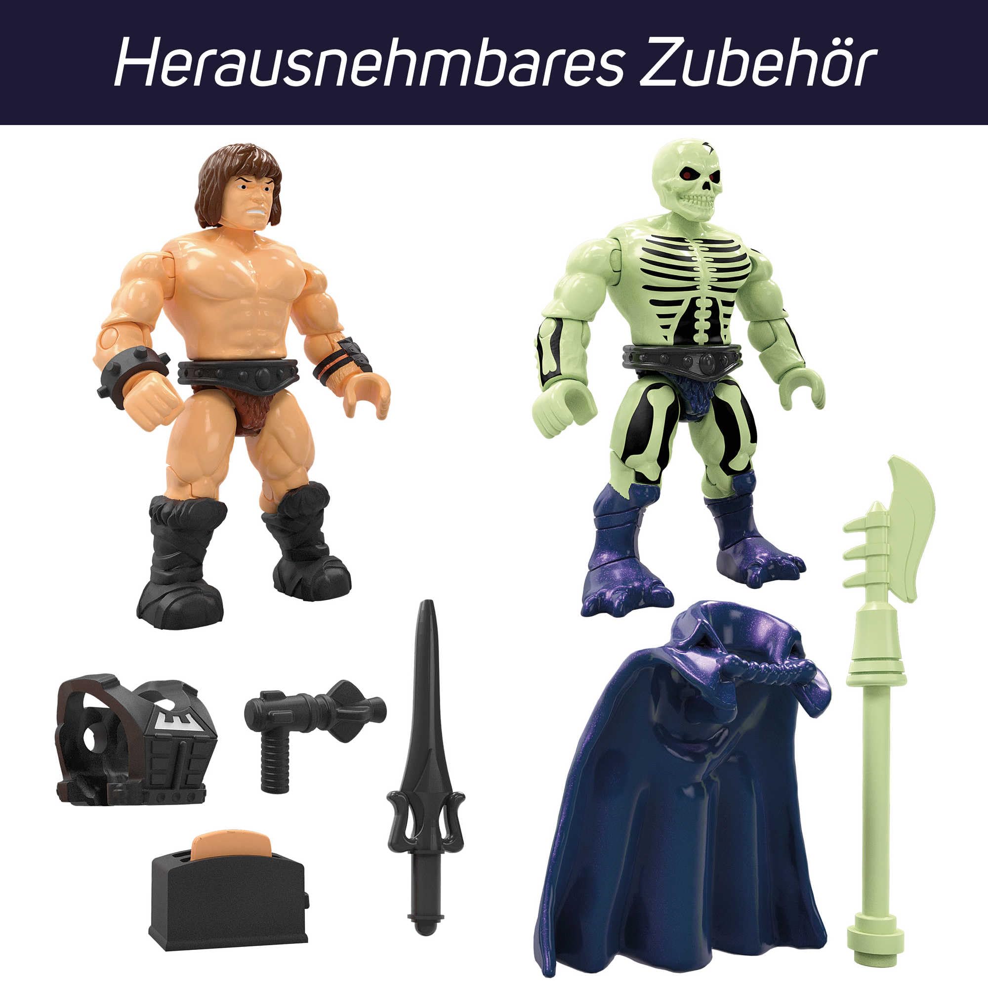 Mega Masters of the Universe - Kampf um Eternia Collection II, 6 detailgetreue Mikro-Aktionfiguren mit Laser und Zubehör, kompatibel mit Allen Bausteinsätzen, Motu, Spielzeug ab 8 Jahre, HHD15