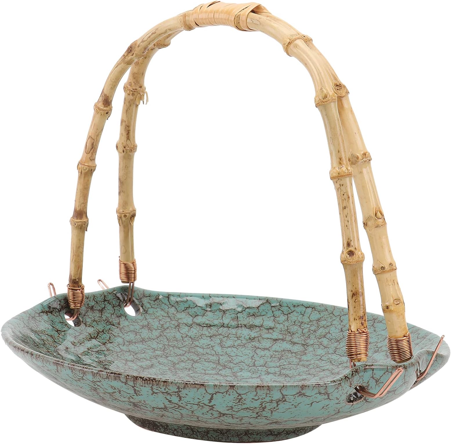 YARNOW Ceramic Serving Tray with Bamboo Handle Snack Serving Tray Serving Platter Snacks Platter Food Fruit Dessert Sushi Serving Basket
