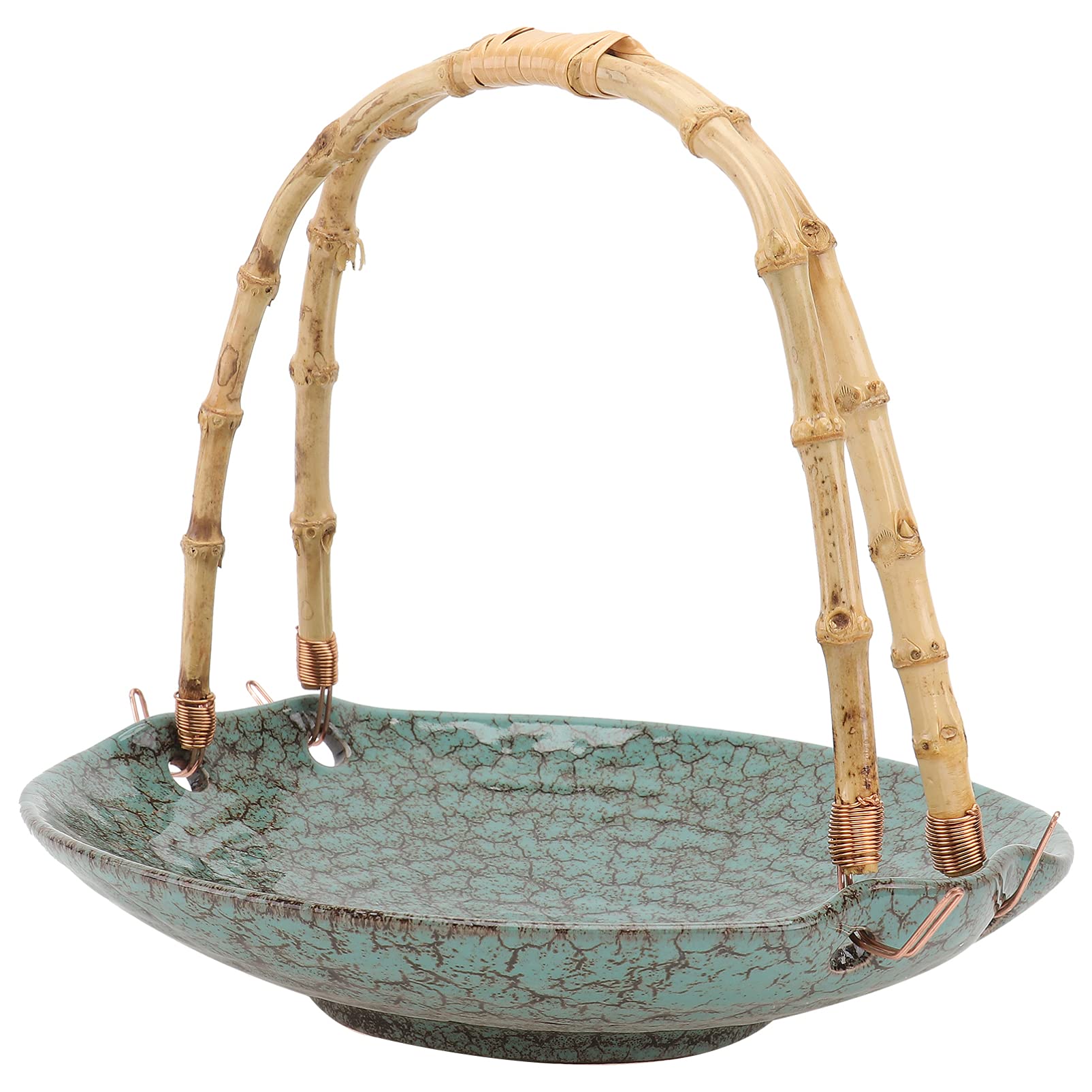 YARNOW Ceramic Serving Tray with Bamboo Handle Snack Serving Tray Serving Platter Snacks Platter Food Fruit Dessert Sushi Serving Basket