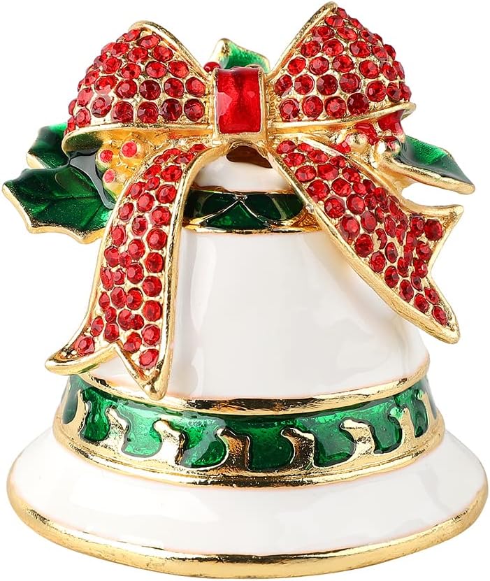 Christmas Bell Trinket Boxes Hinged Hand-Painted Figurine Enamel Ornaments Craft Unique Xmas Gift for Home Decor(White)