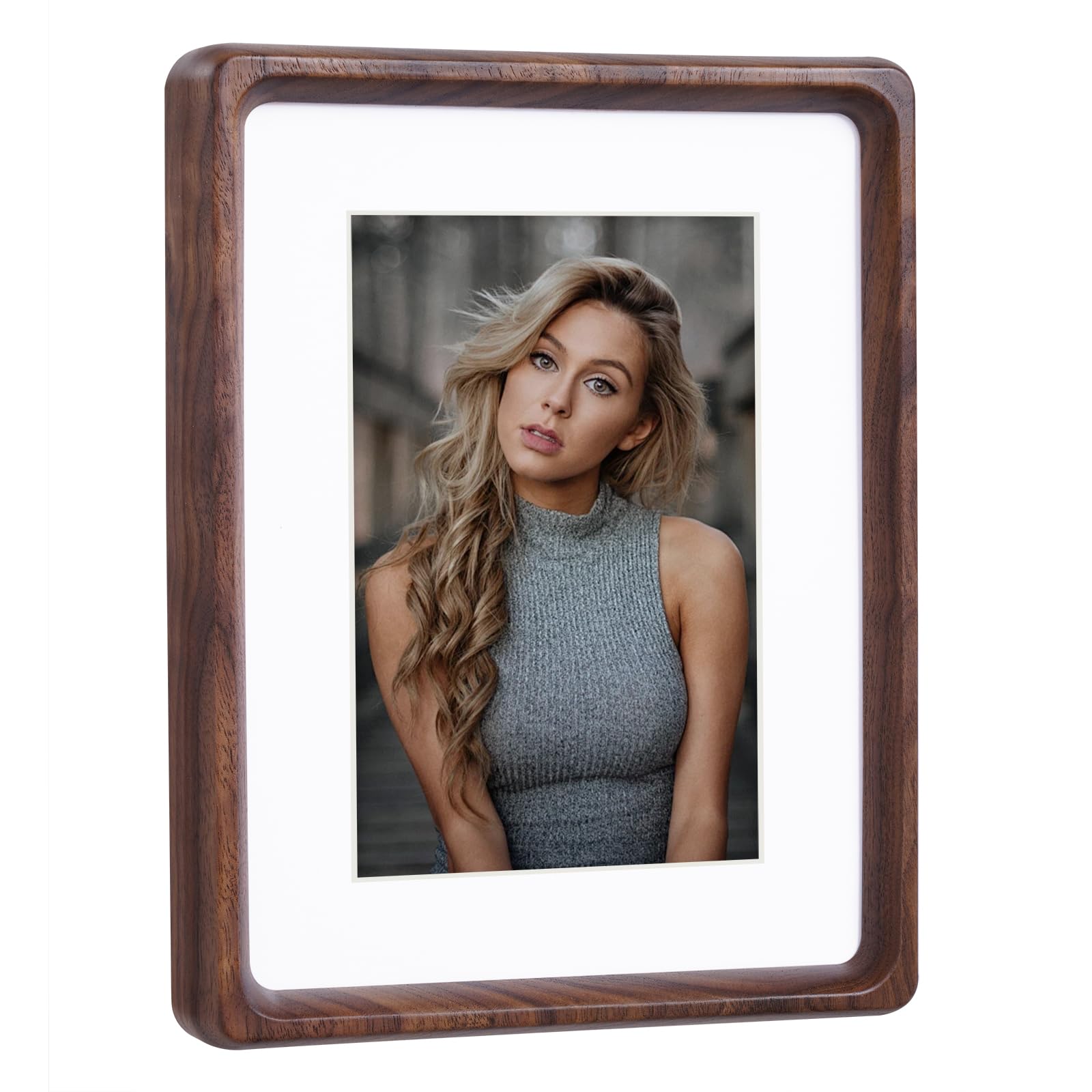 Kattepote 8x6 inch Picture Frame 15x20cm, with Mat to fit Photo 4x6 inch (10x15cm), Wooden Photo Frame 6x8 inch for Landscape or Portrait Orientation, Wall-Mount & Tabletop (Walnut)