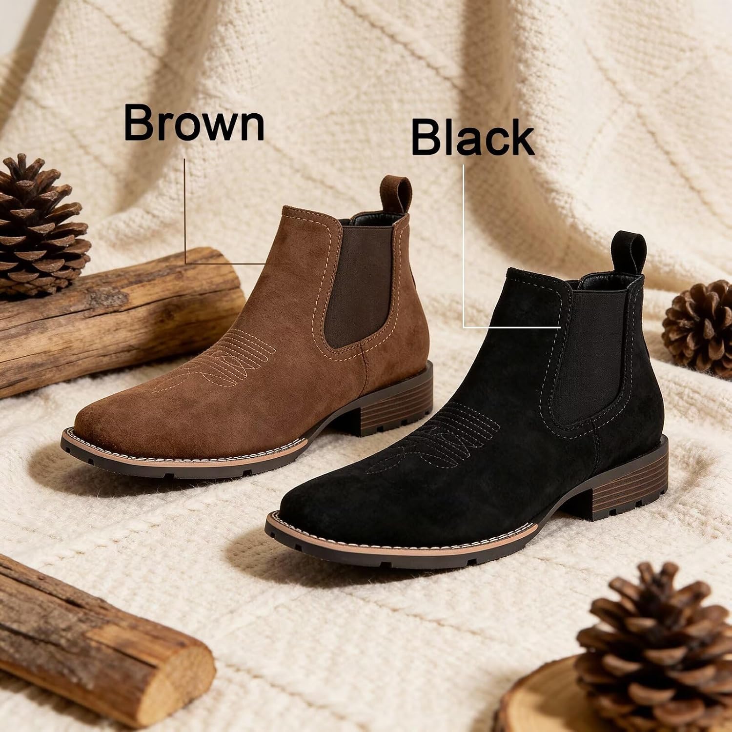 Men's Chelsea Boots Suede Ankle Boots - Comfortable Slip-On Dress Boots for Casual & Work