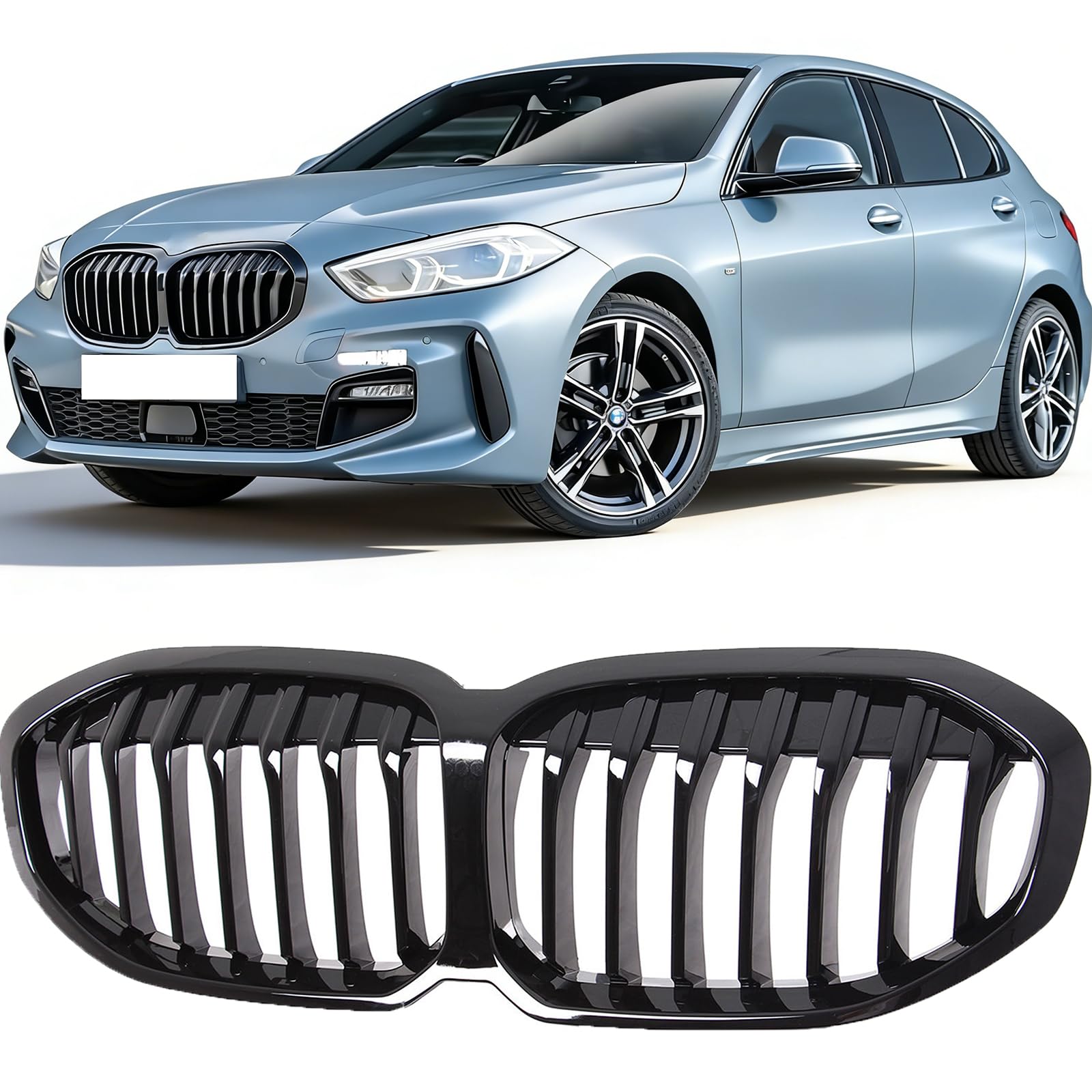 Sport Kühlergrill Nieren kompatibel mit BMW 1er F40 Bj. 2019-2024 Glanz Schwarz Einzelsteg Grill
