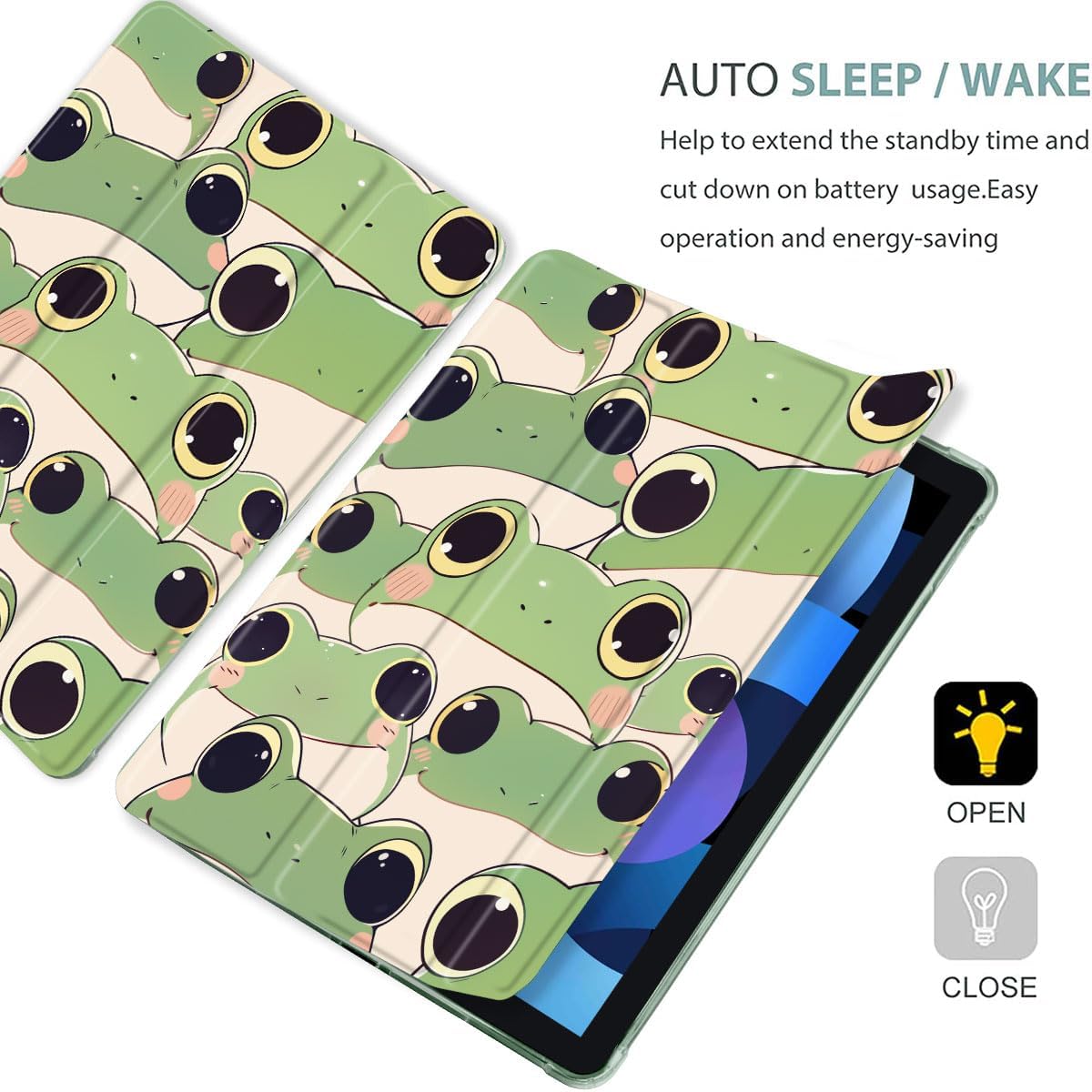 MAYCARI Cartoon Cute Animals Case for iPad 10.9 inch 2022 with Pencil Holder, Original Pattern iPad 10th Generation Soft TPU Back Protective Cover Shell, Auto Sleep/Wake Slim Shell - Cute Frogs